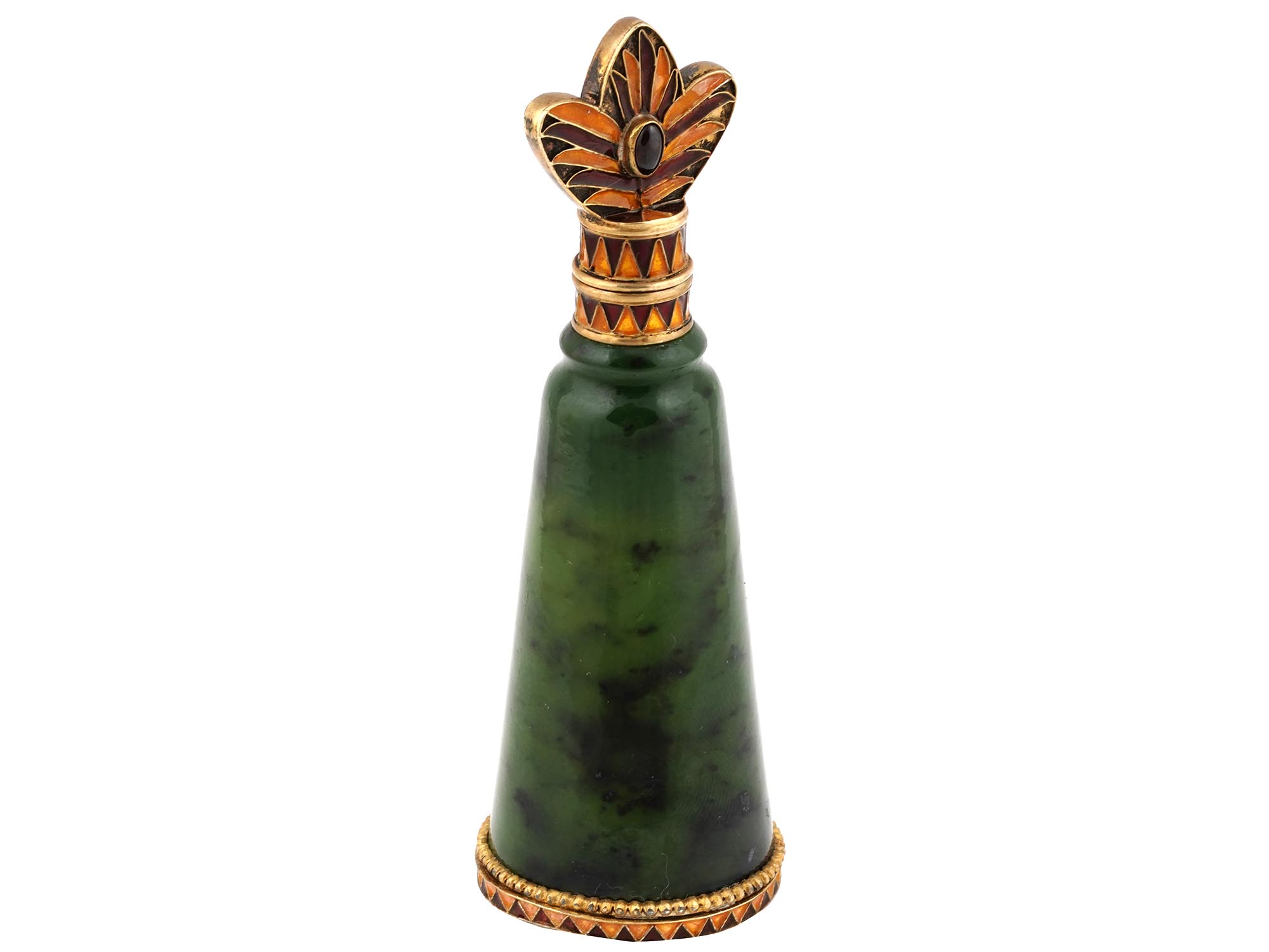 RUSSIAN SILVER ENAMEL NEPHRITE JADE PERFUME BOTTLE PIC-1