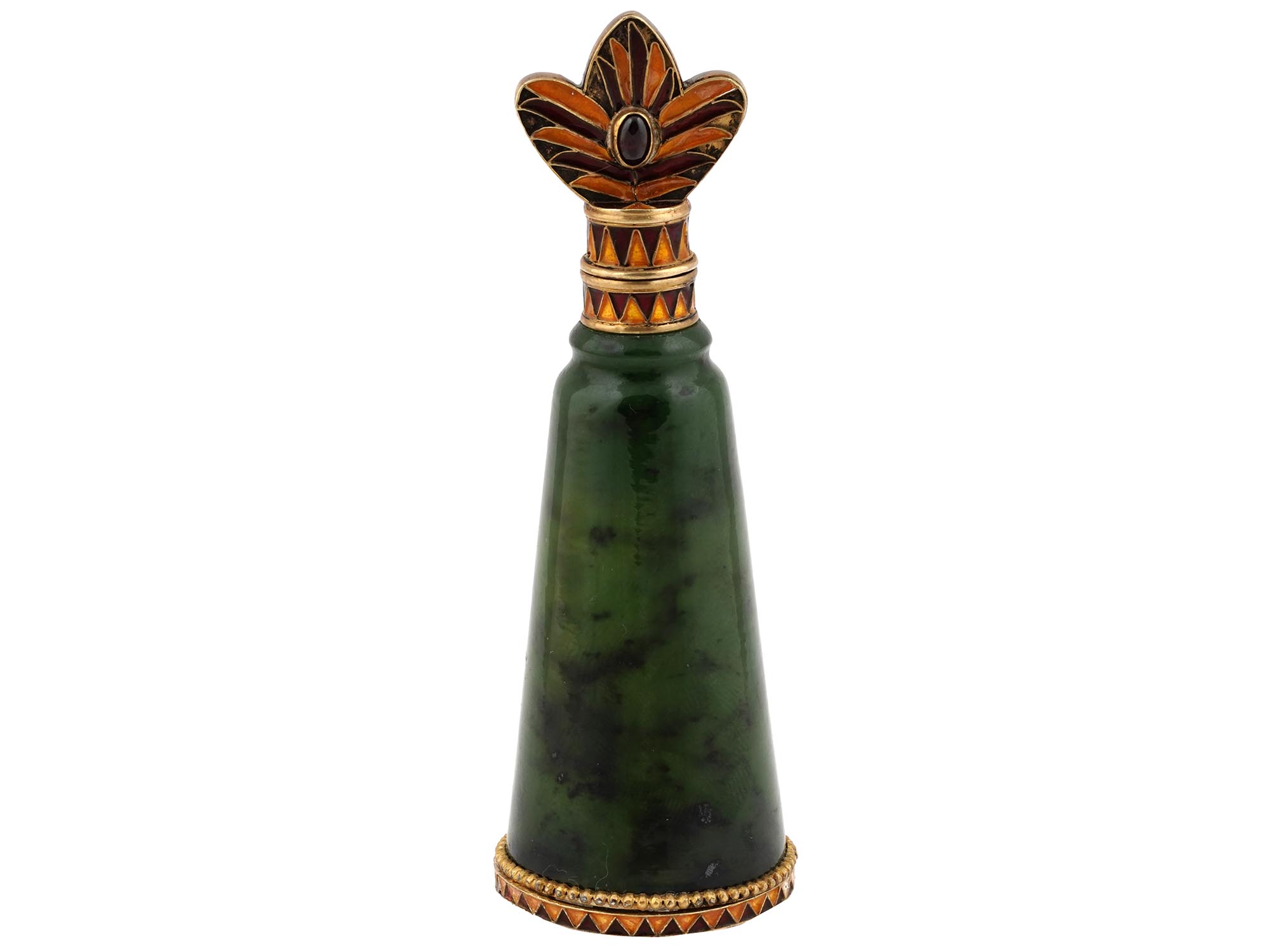 RUSSIAN SILVER ENAMEL NEPHRITE JADE PERFUME BOTTLE PIC-0