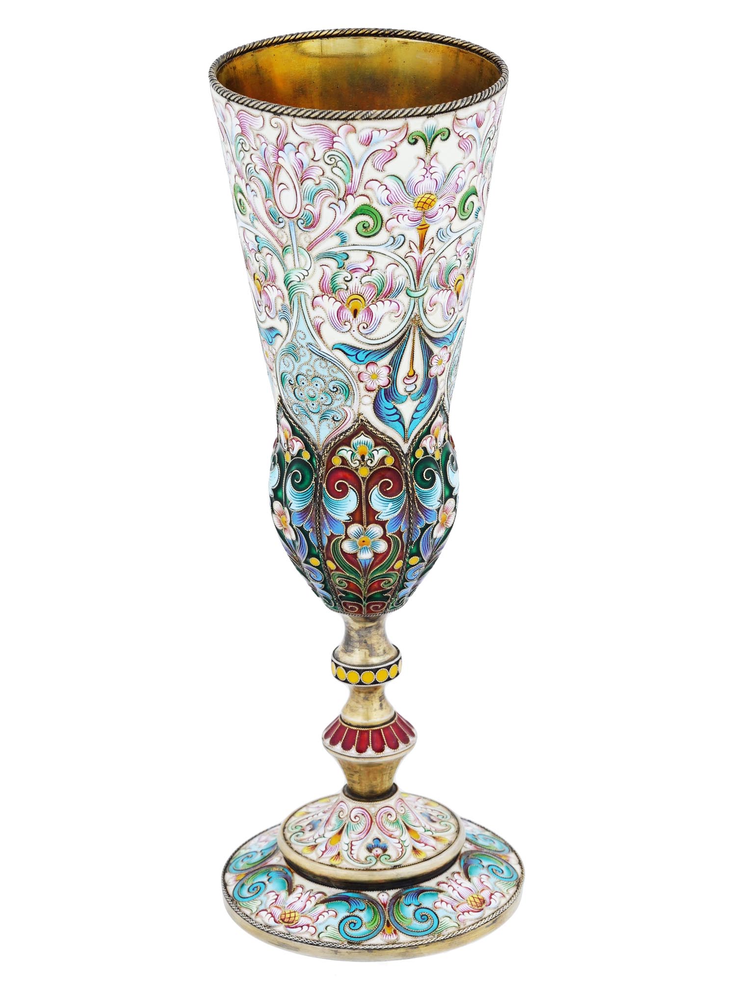 TALL RUSSIAN SILVER GILT CLOISONNE ENAMEL GOBLET PIC-2