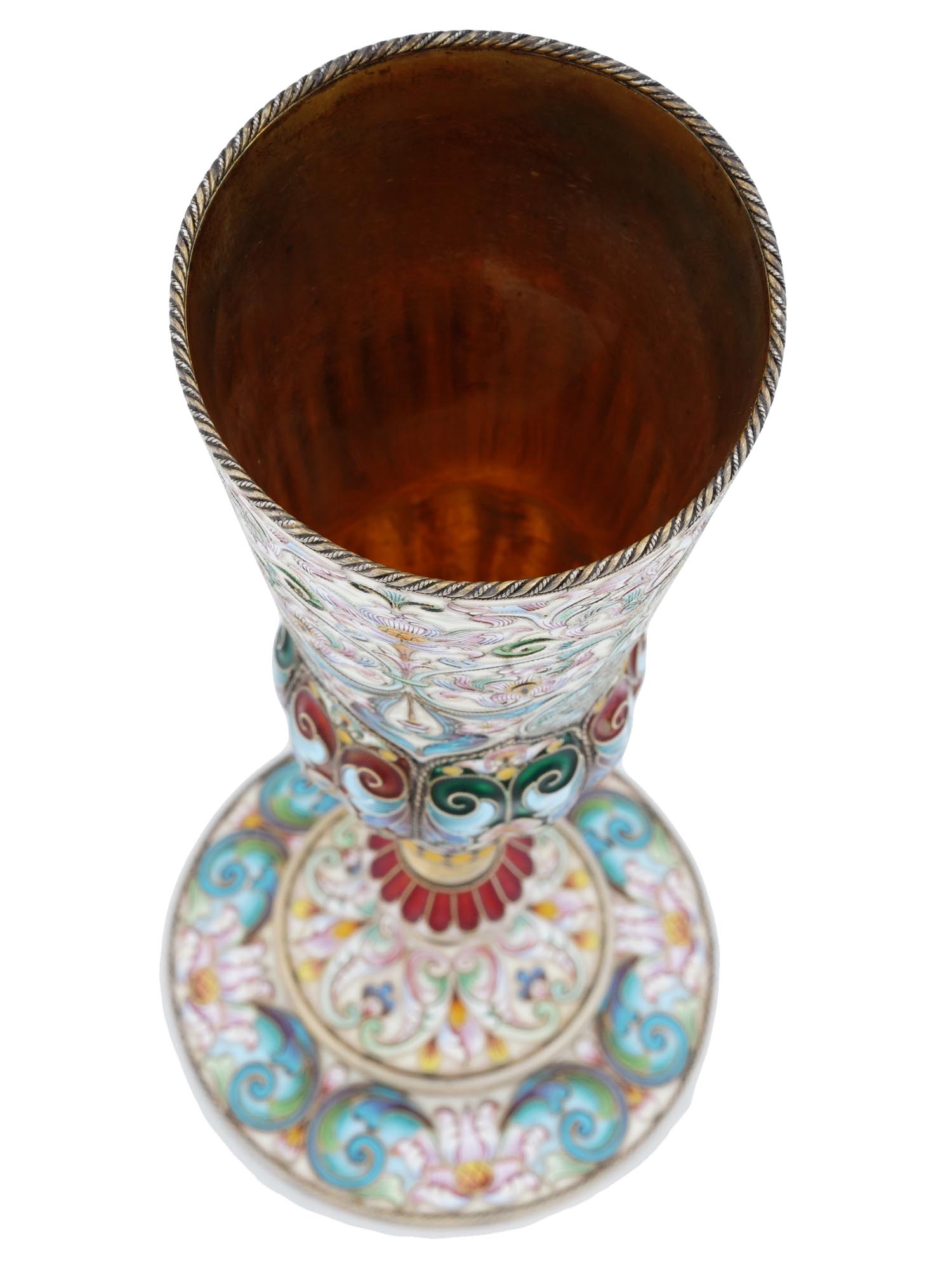 TALL RUSSIAN SILVER GILT CLOISONNE ENAMEL GOBLET PIC-4