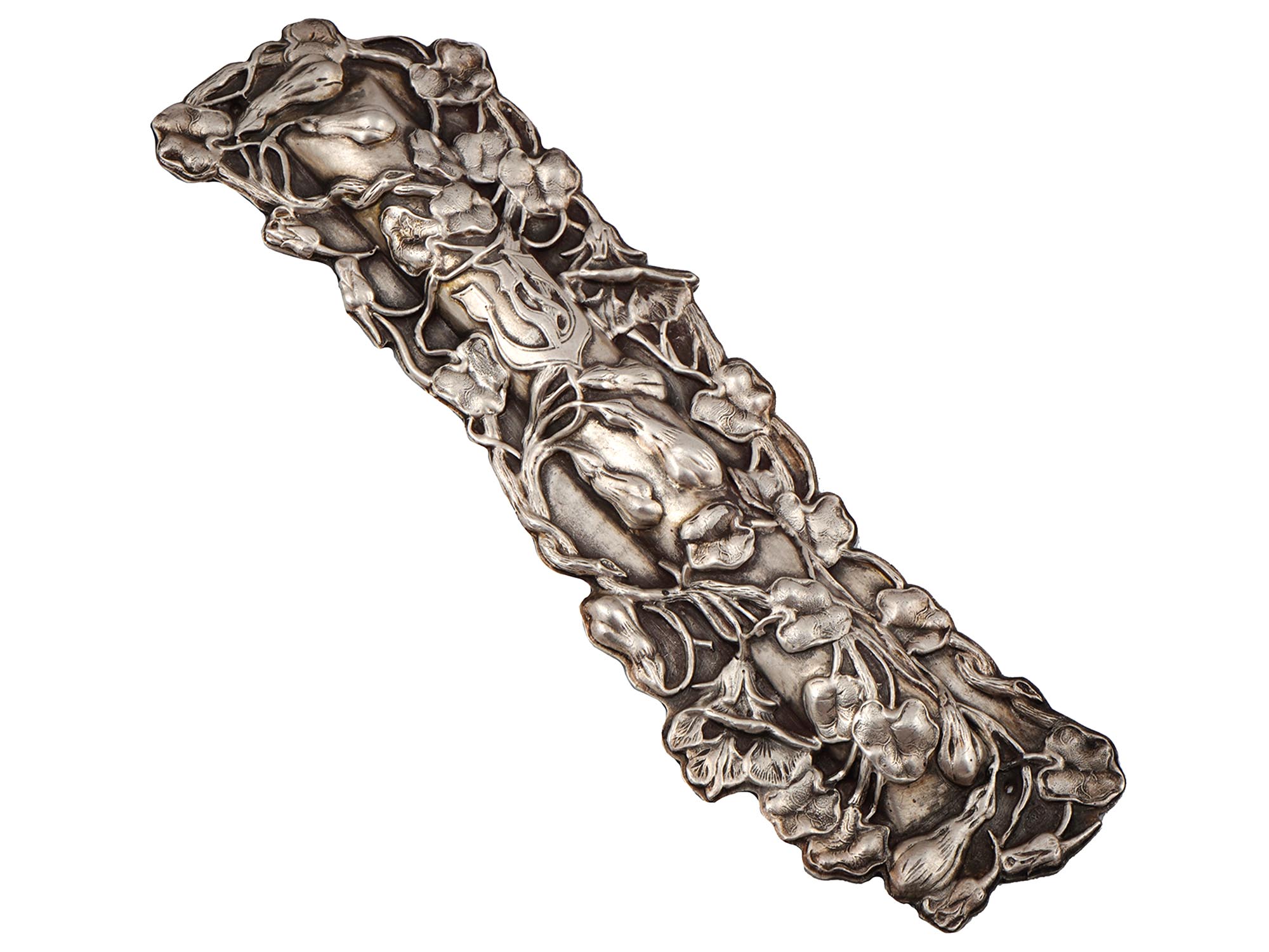 RUSSIAN JUDAICA 84 SILVER EMBOSSED FLORAL MEZUZAH PIC-0