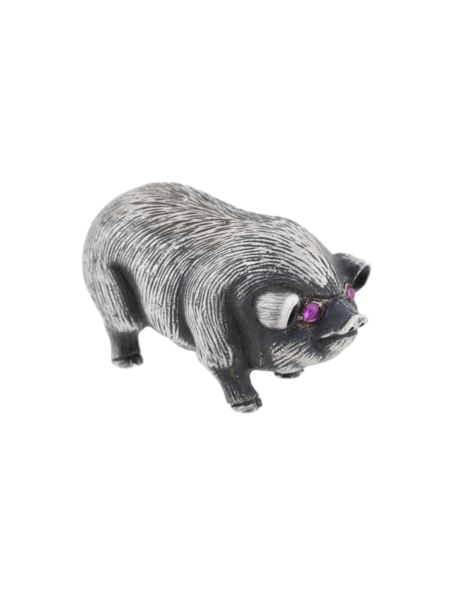 RUSSIAN 84 SILVER PIG FIGURINE WITH GEM STONE EYES PIC-0