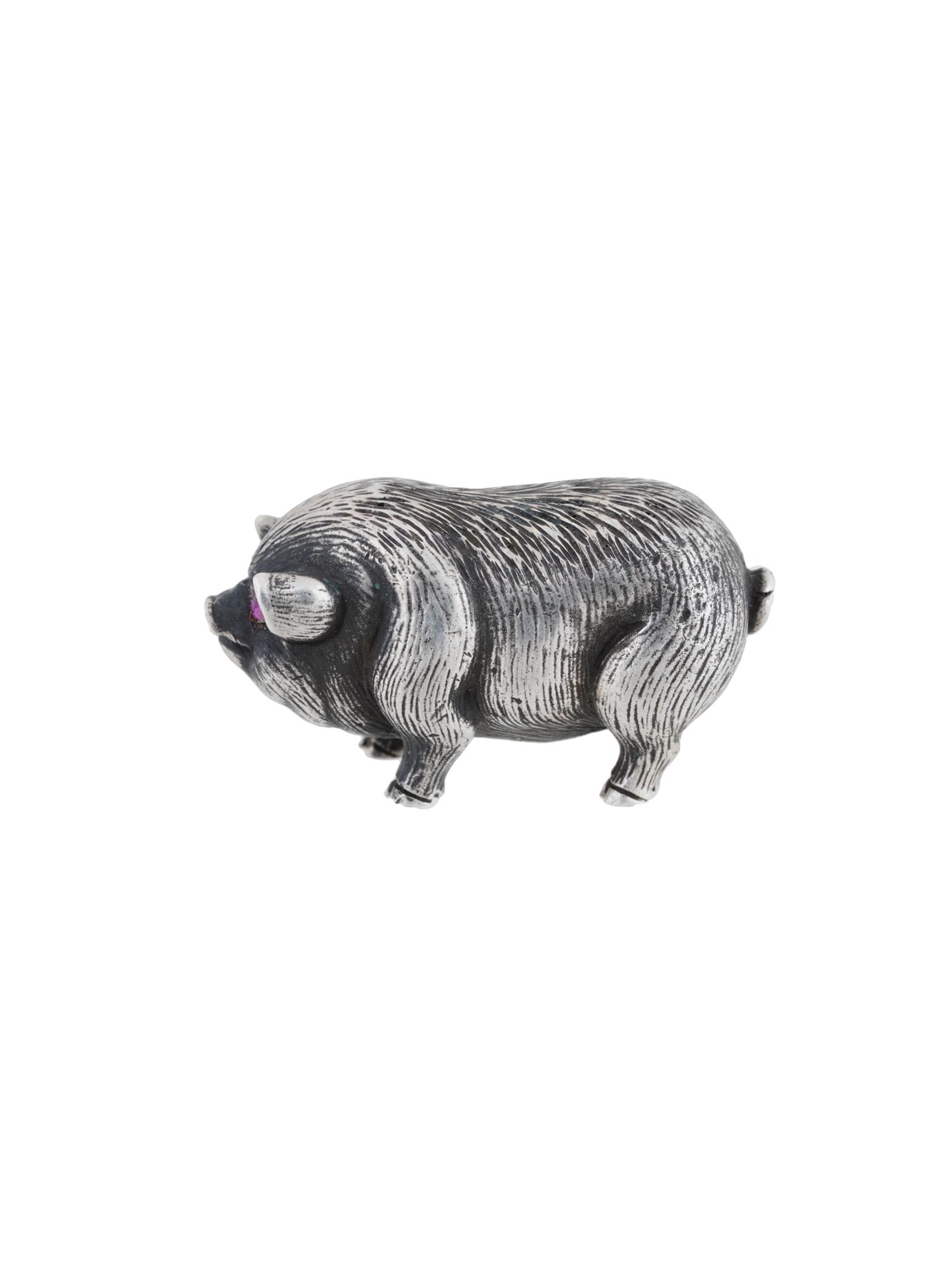 RUSSIAN 84 SILVER PIG FIGURINE WITH GEM STONE EYES PIC-1