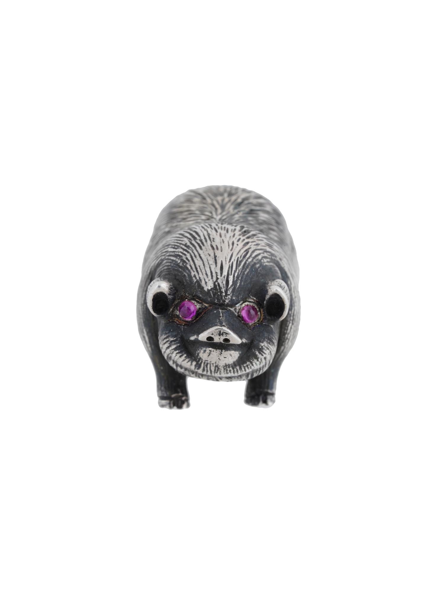 RUSSIAN 84 SILVER PIG FIGURINE WITH GEM STONE EYES PIC-2