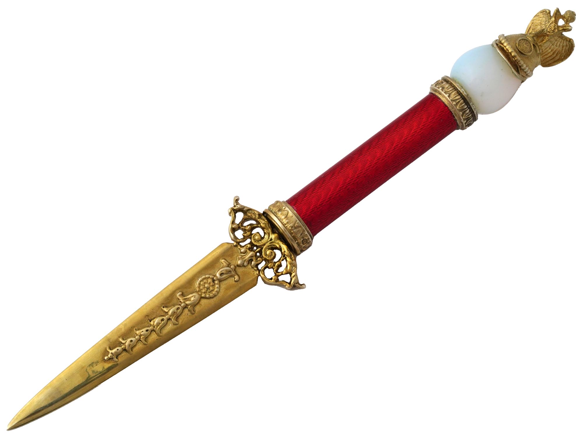 RUSSIAN GILT SILVER ENAMEL JADE LETTER OPENER KNIFE PIC-0