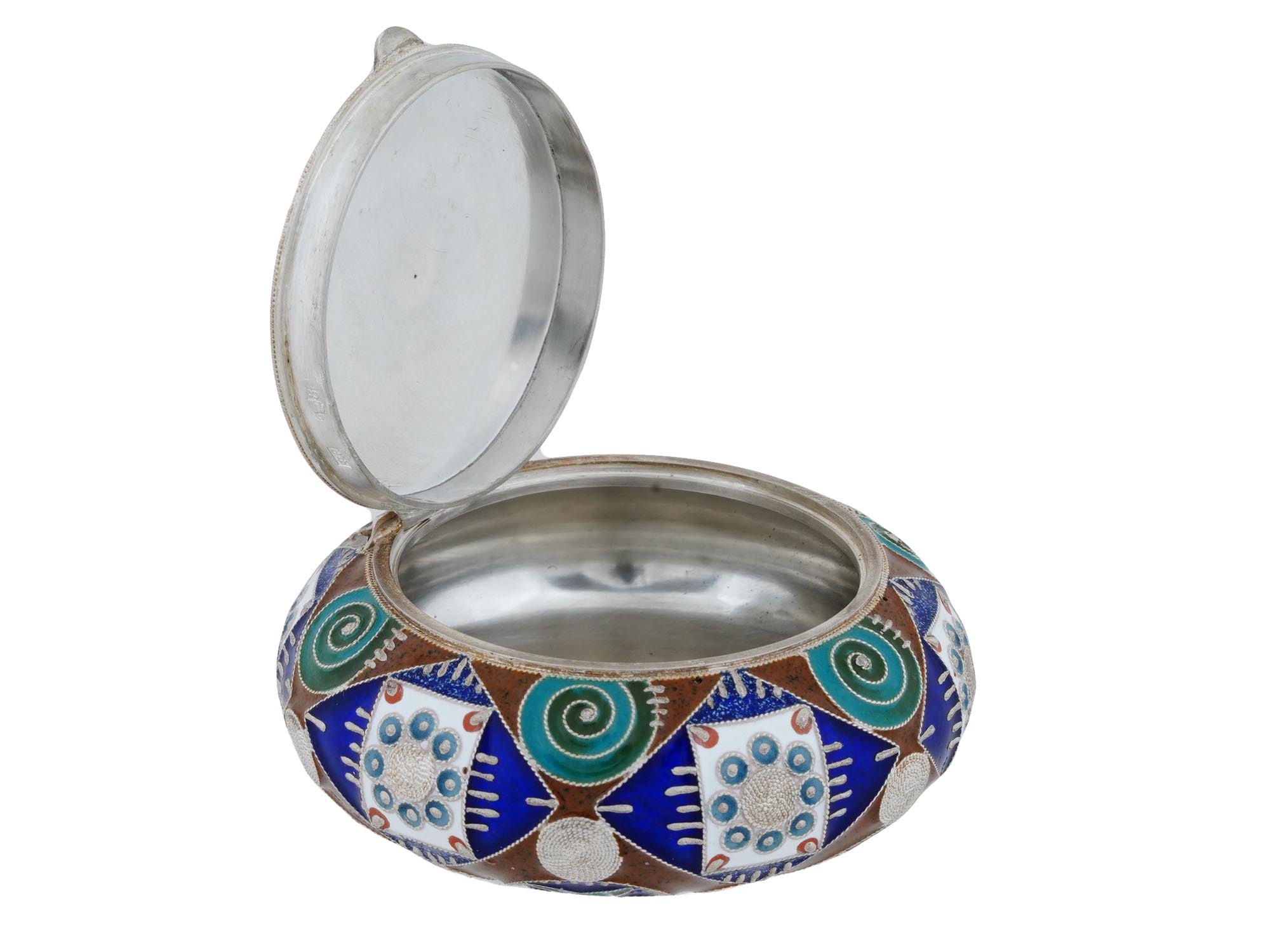 RUSSIAN 88 SILVER AND CLOISONNE ENAMEL PILL BOX PIC-1