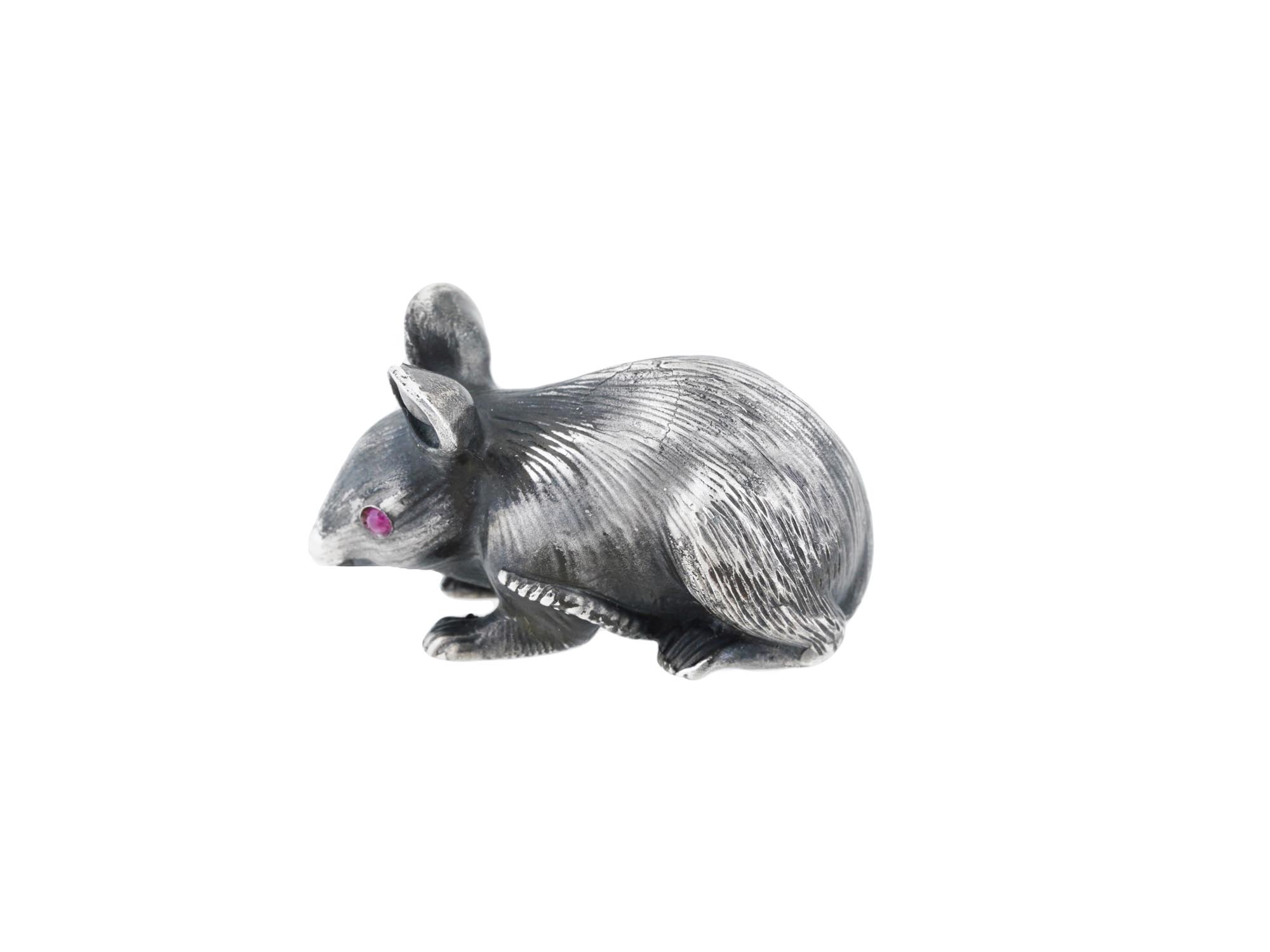 RUSSIAN 84 SILVER RAT FIGURINE W GEM STONE EYES PIC-1