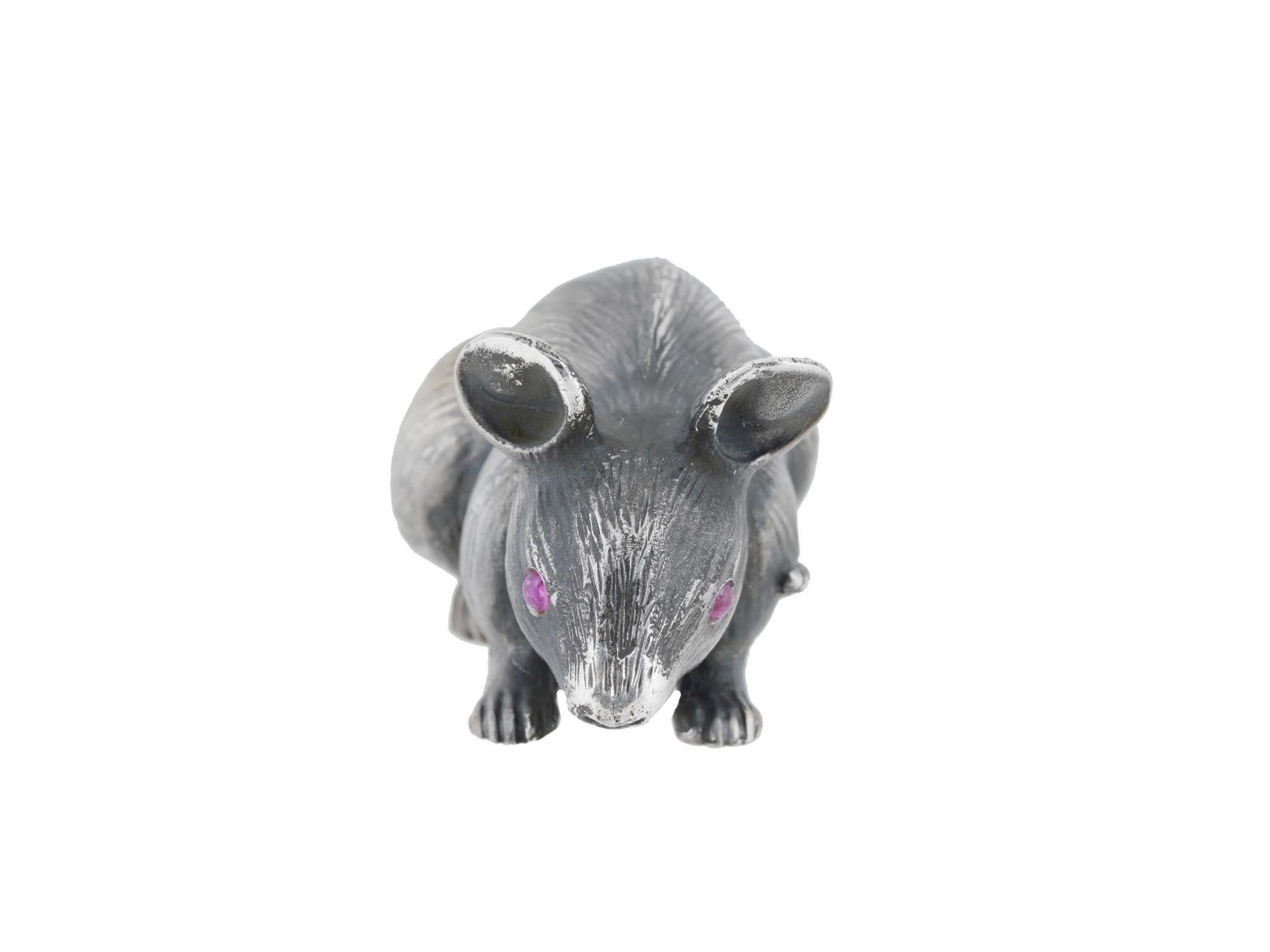 RUSSIAN 84 SILVER RAT FIGURINE W GEM STONE EYES PIC-3