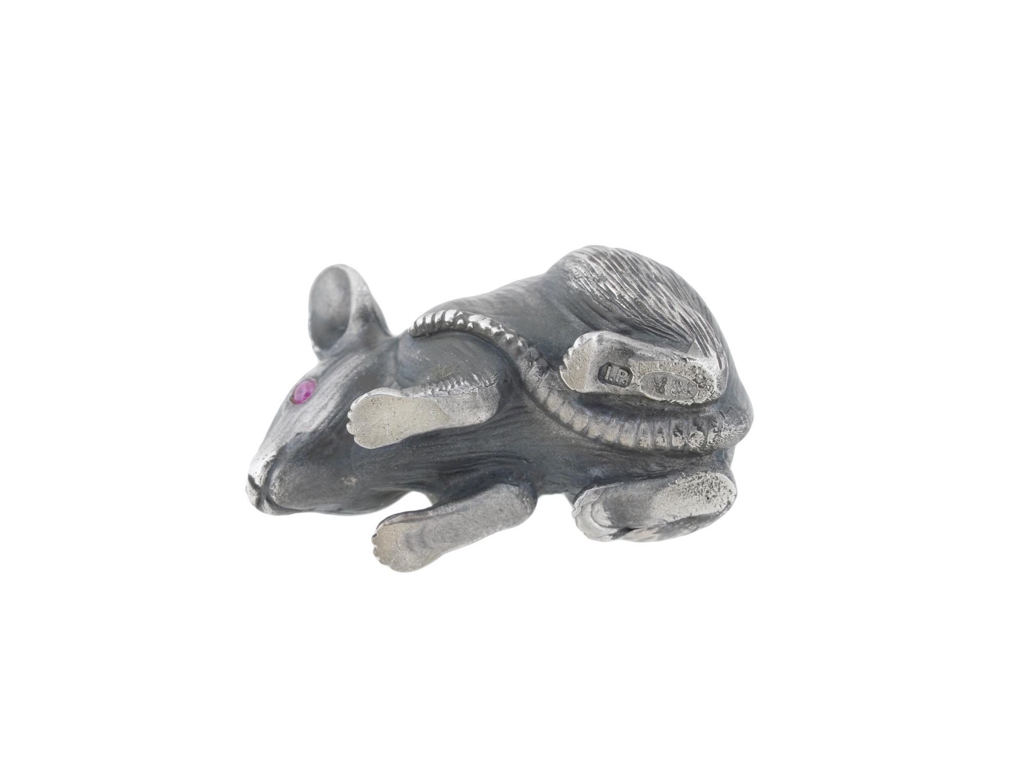 RUSSIAN 84 SILVER RAT FIGURINE W GEM STONE EYES PIC-6