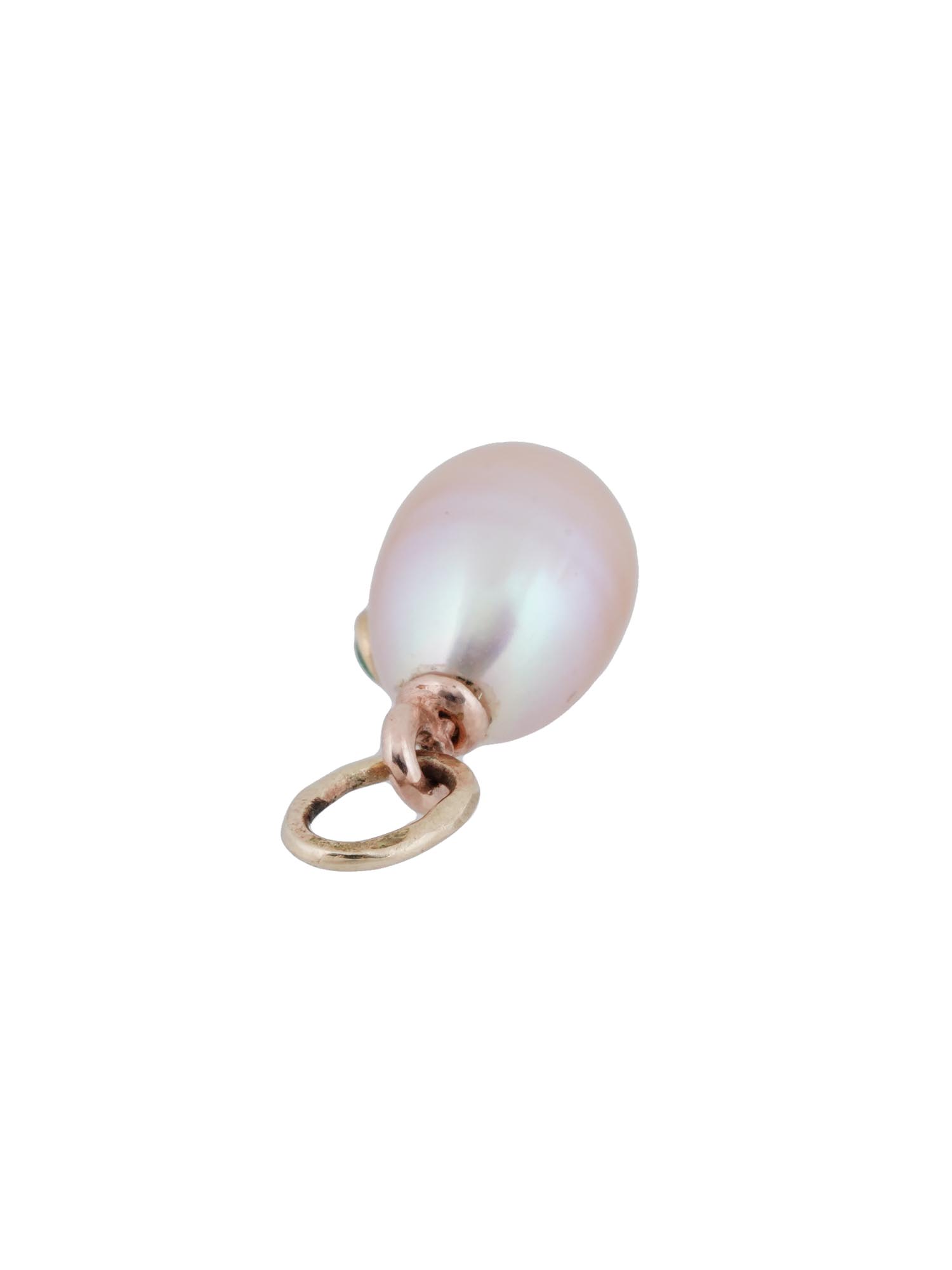 RUSSIAN 14K GOLD PEARL EGG PENDANT WITH EMERALD PIC-1