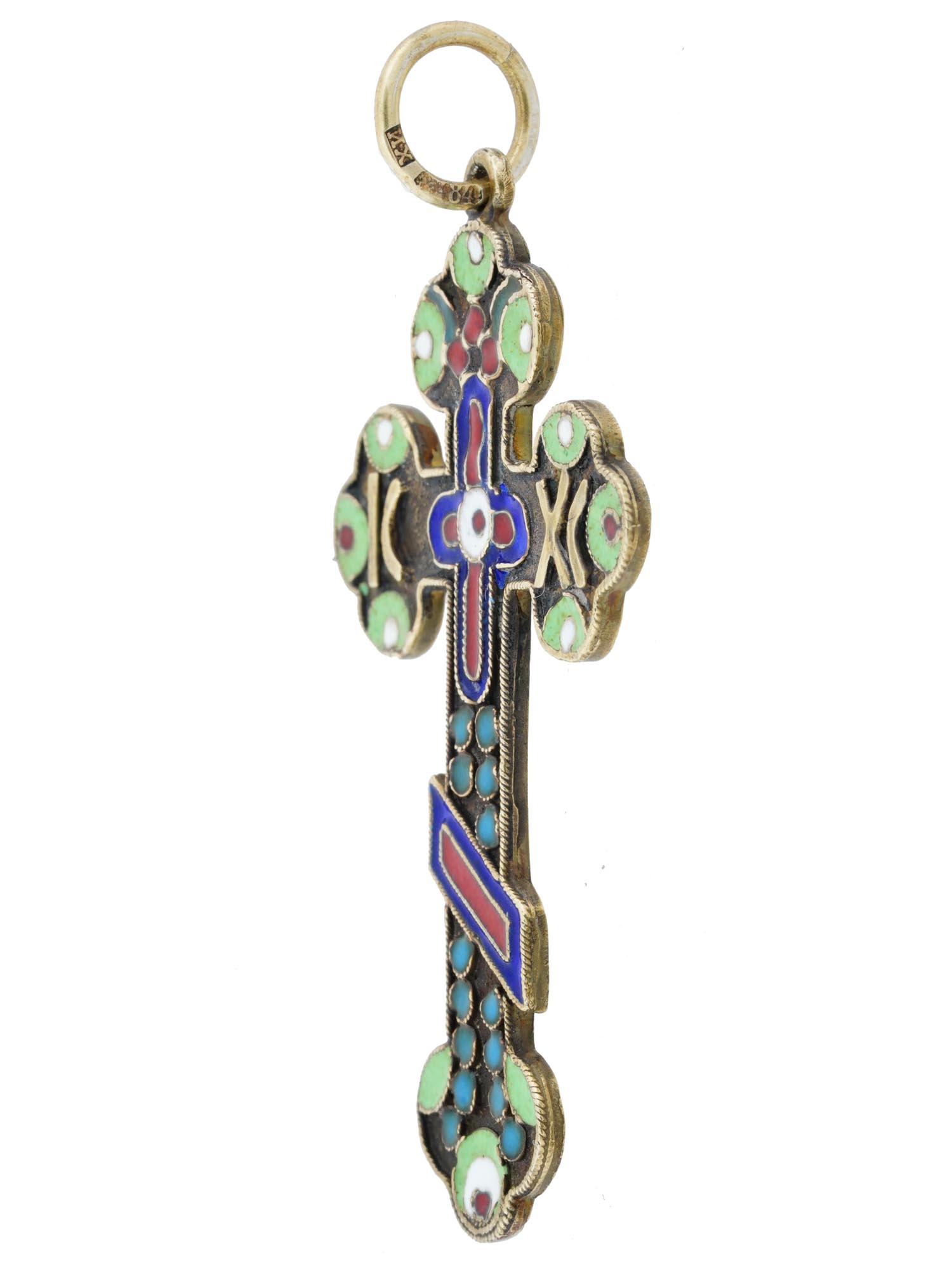 RUSSIAN GILT SILVER ENAMEL ORTHODOX CROSS PENDANT PIC-1