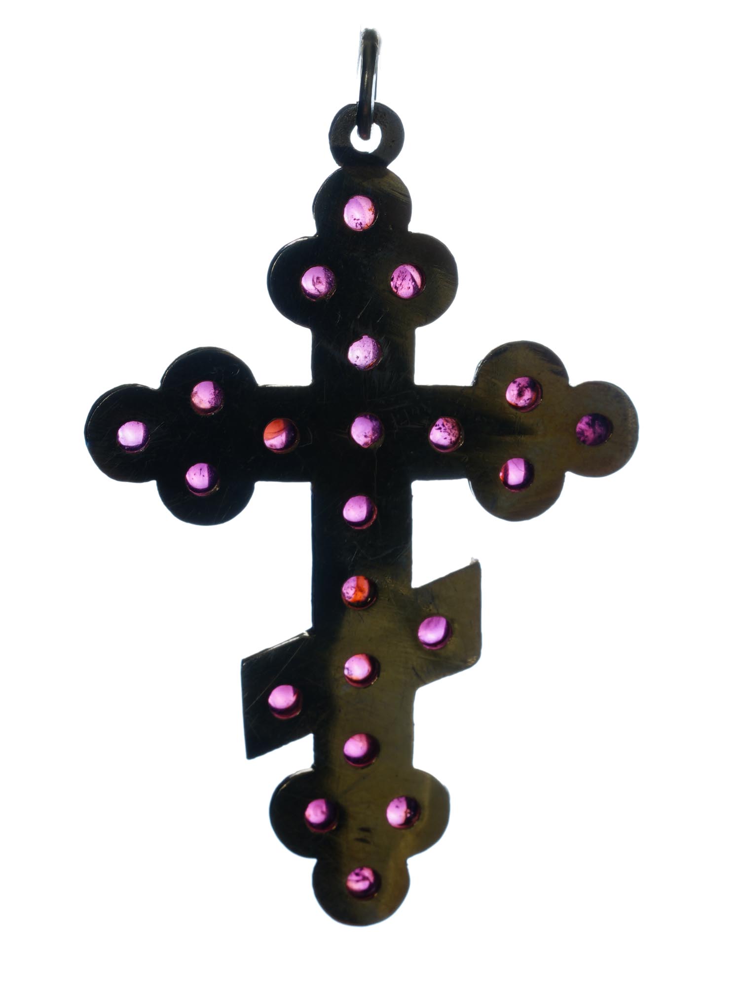 RUSSIAN 88 GILT SILVER GARNET STONE CROSS PENDANT PIC-3