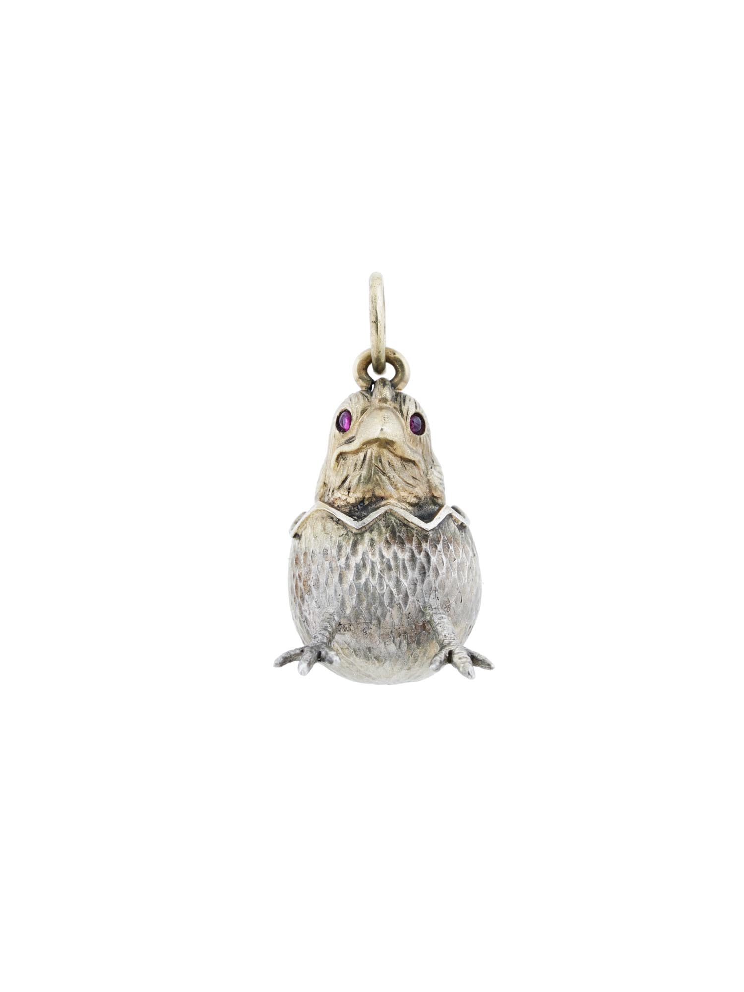 RUSSIAN GILT SILVER AND RUBY CHICKEN EGG PENDANT PIC-0