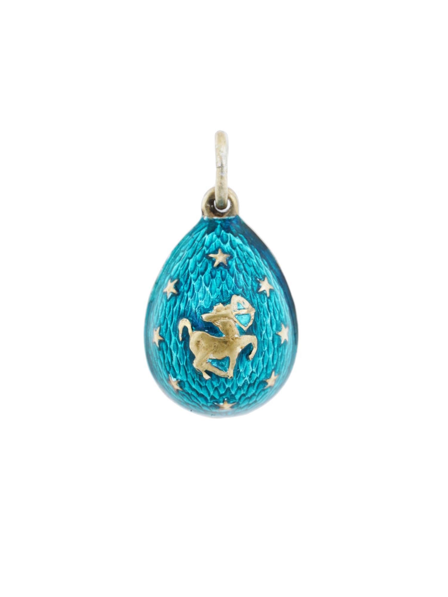 RUSSIAN GILT SILVER ENAMEL SAGITTARIUS EGG PENDANT PIC-0