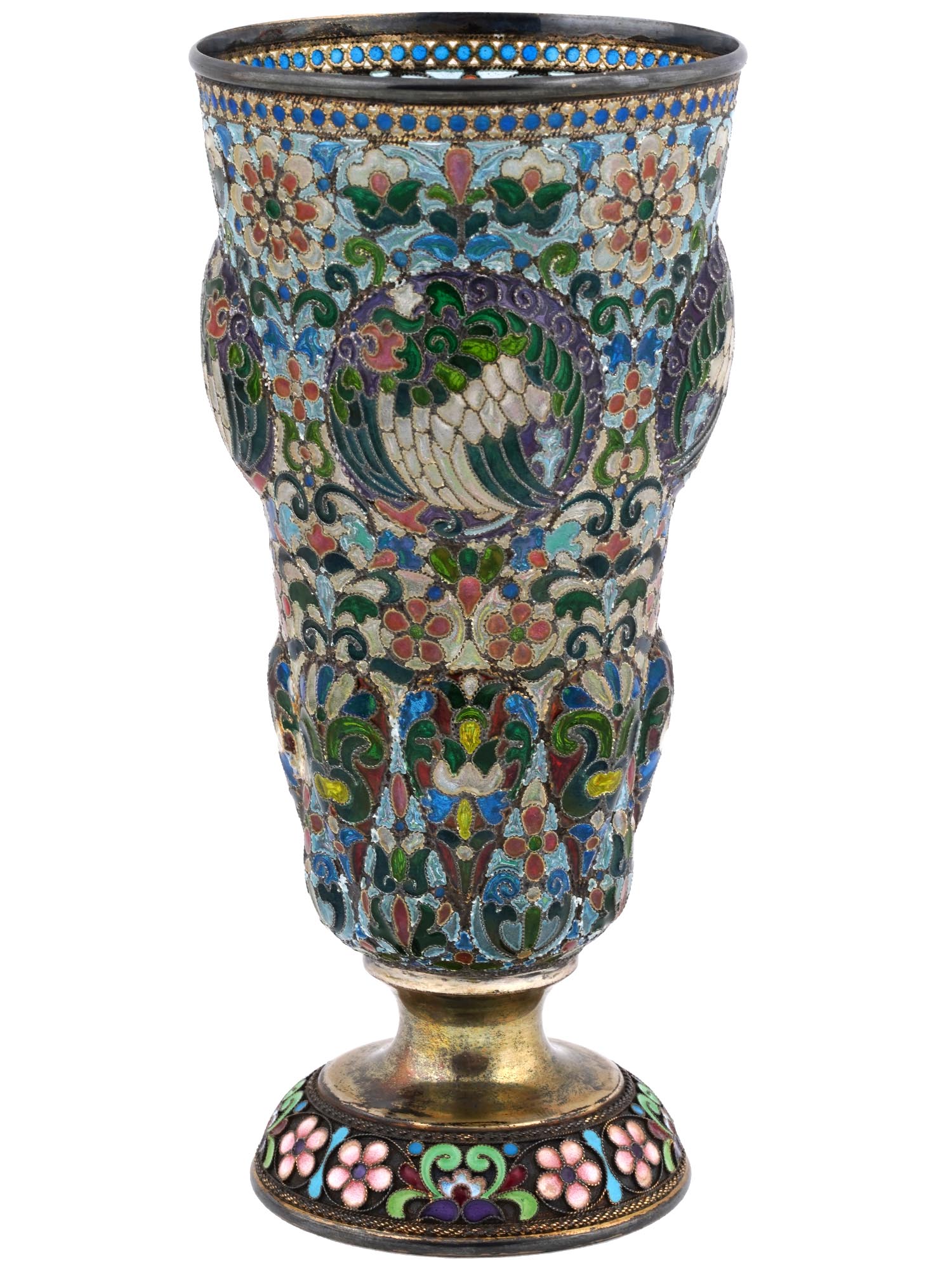 RUSSIAN SILVER PLIQUE A JOUR CLOISONNE ENAMEL CUP PIC-0