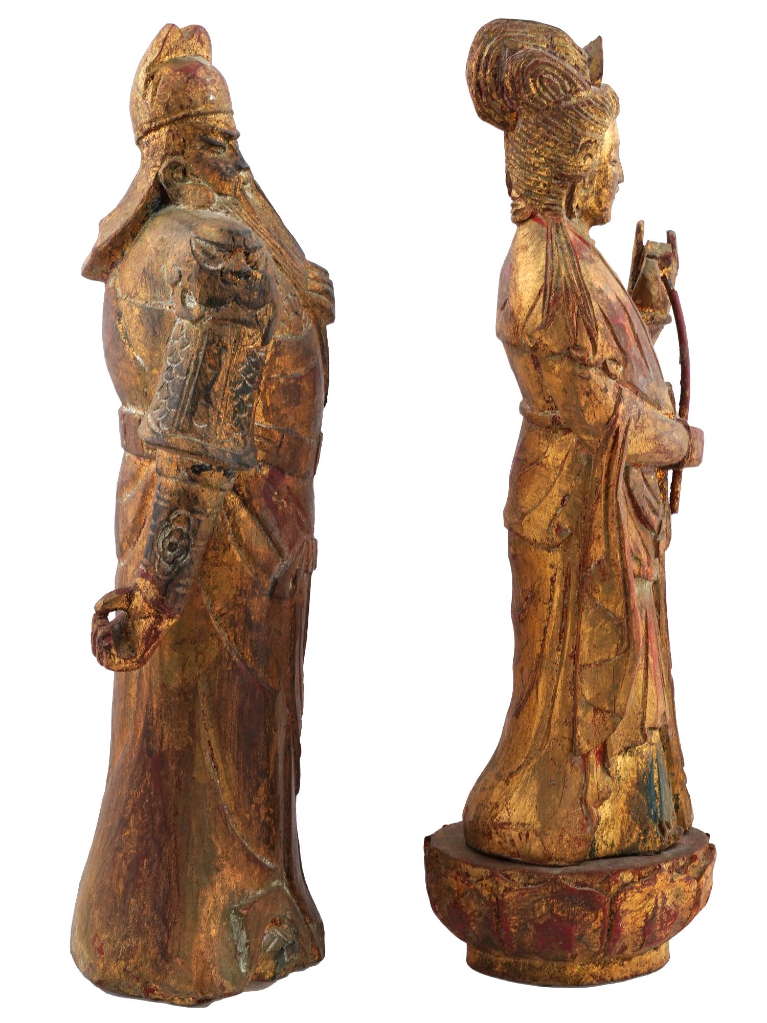 JAPANESE HAND CARVED GILDED WOODEN FIGURES PIC-2