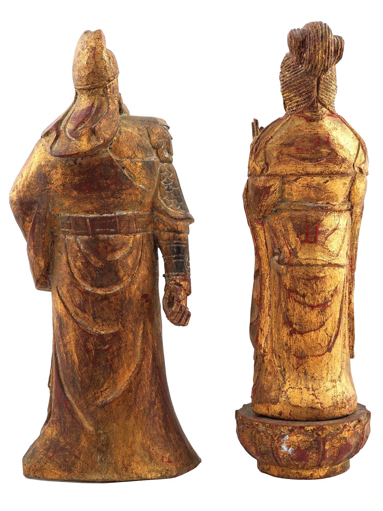 JAPANESE HAND CARVED GILDED WOODEN FIGURES PIC-3