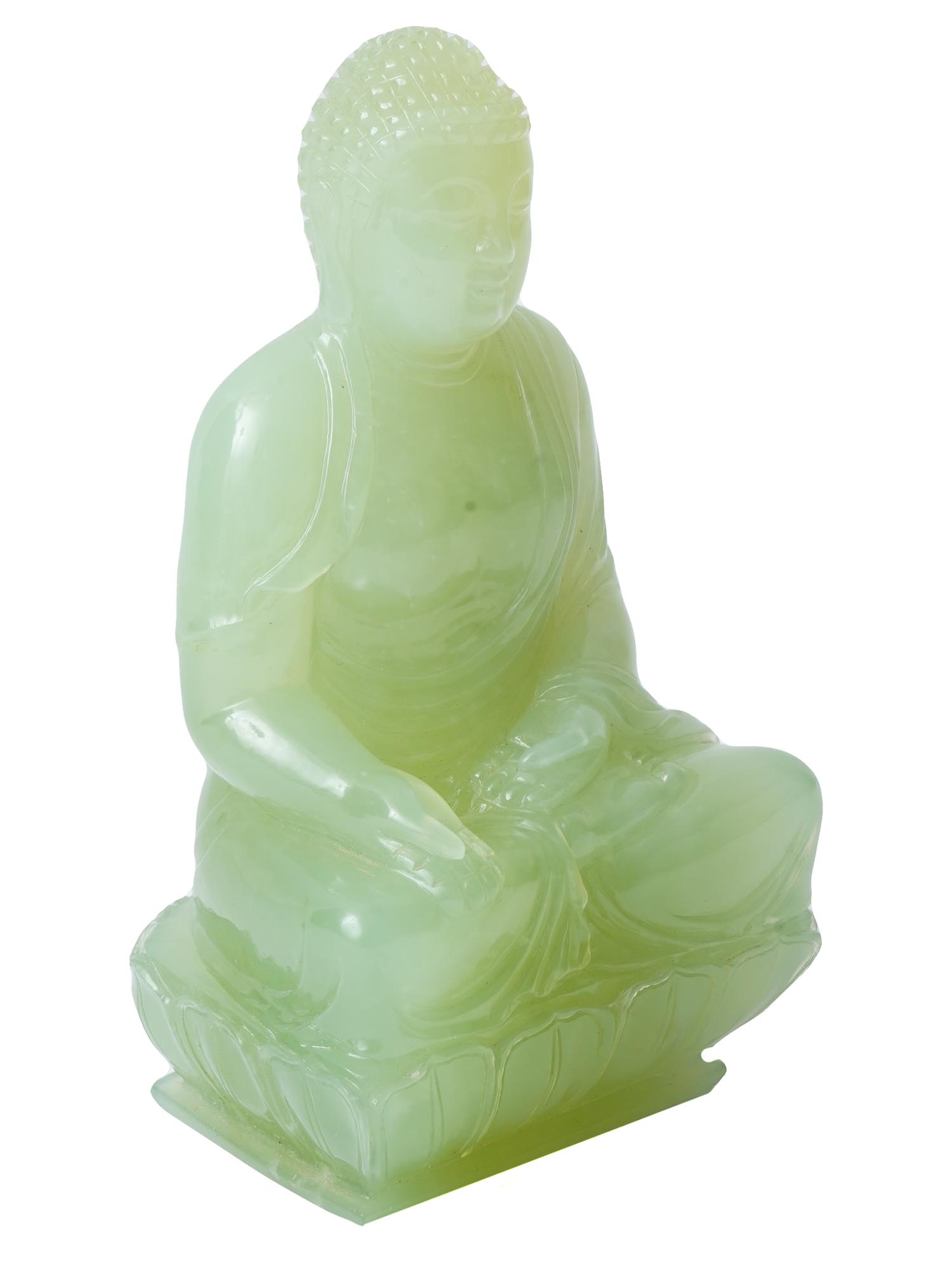 CHINESE HAND CARVED PURE GREEN JADE STATUE OF BUDDHA PIC-0