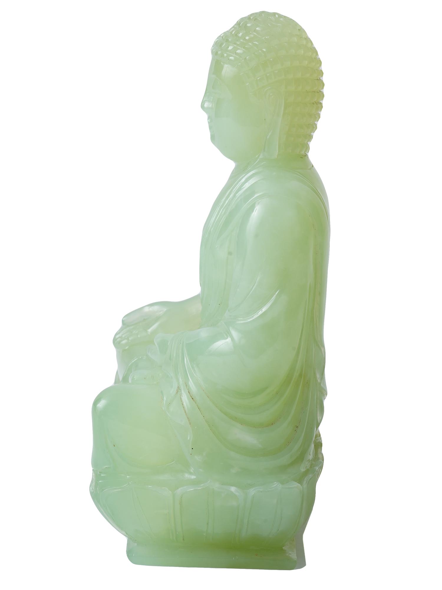 CHINESE HAND CARVED PURE GREEN JADE STATUE OF BUDDHA PIC-2