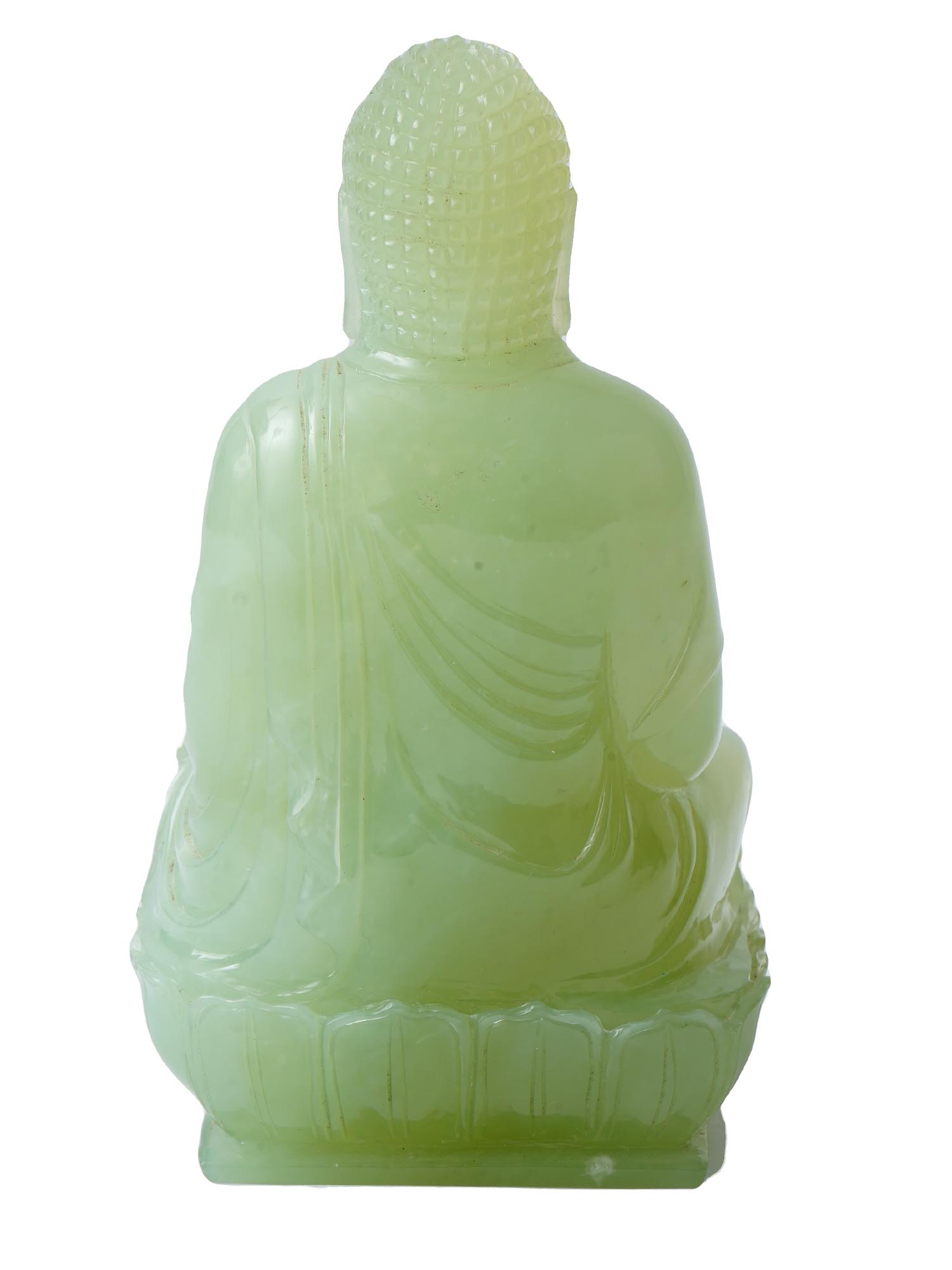CHINESE HAND CARVED PURE GREEN JADE STATUE OF BUDDHA PIC-4