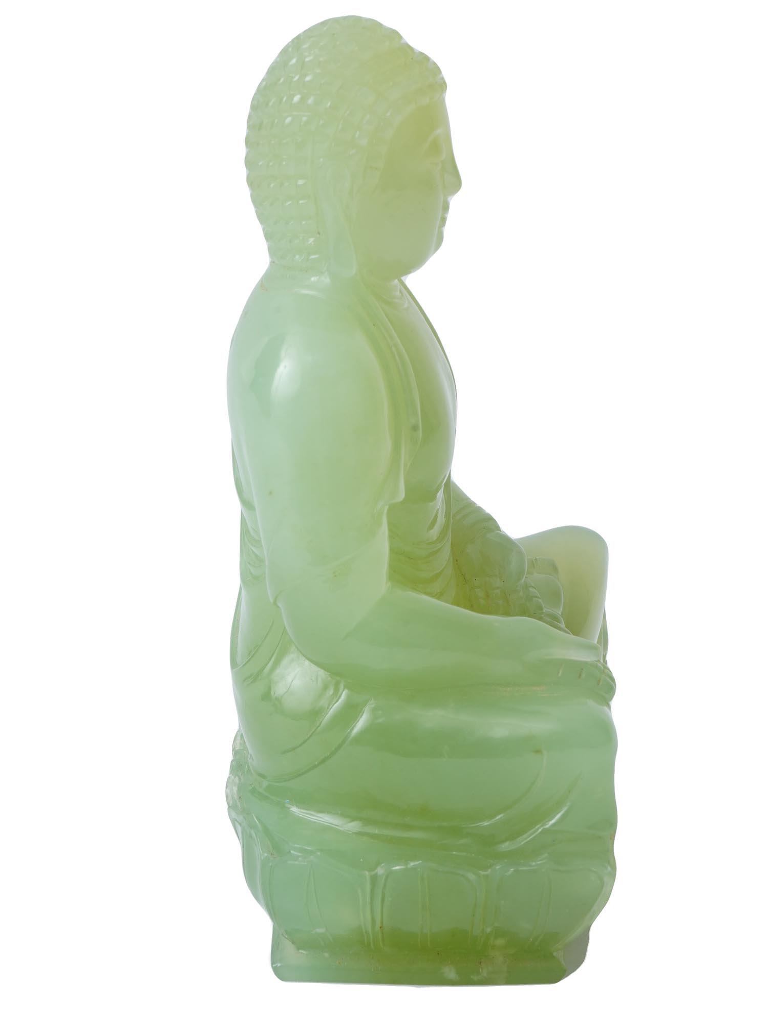 CHINESE HAND CARVED PURE GREEN JADE STATUE OF BUDDHA PIC-3