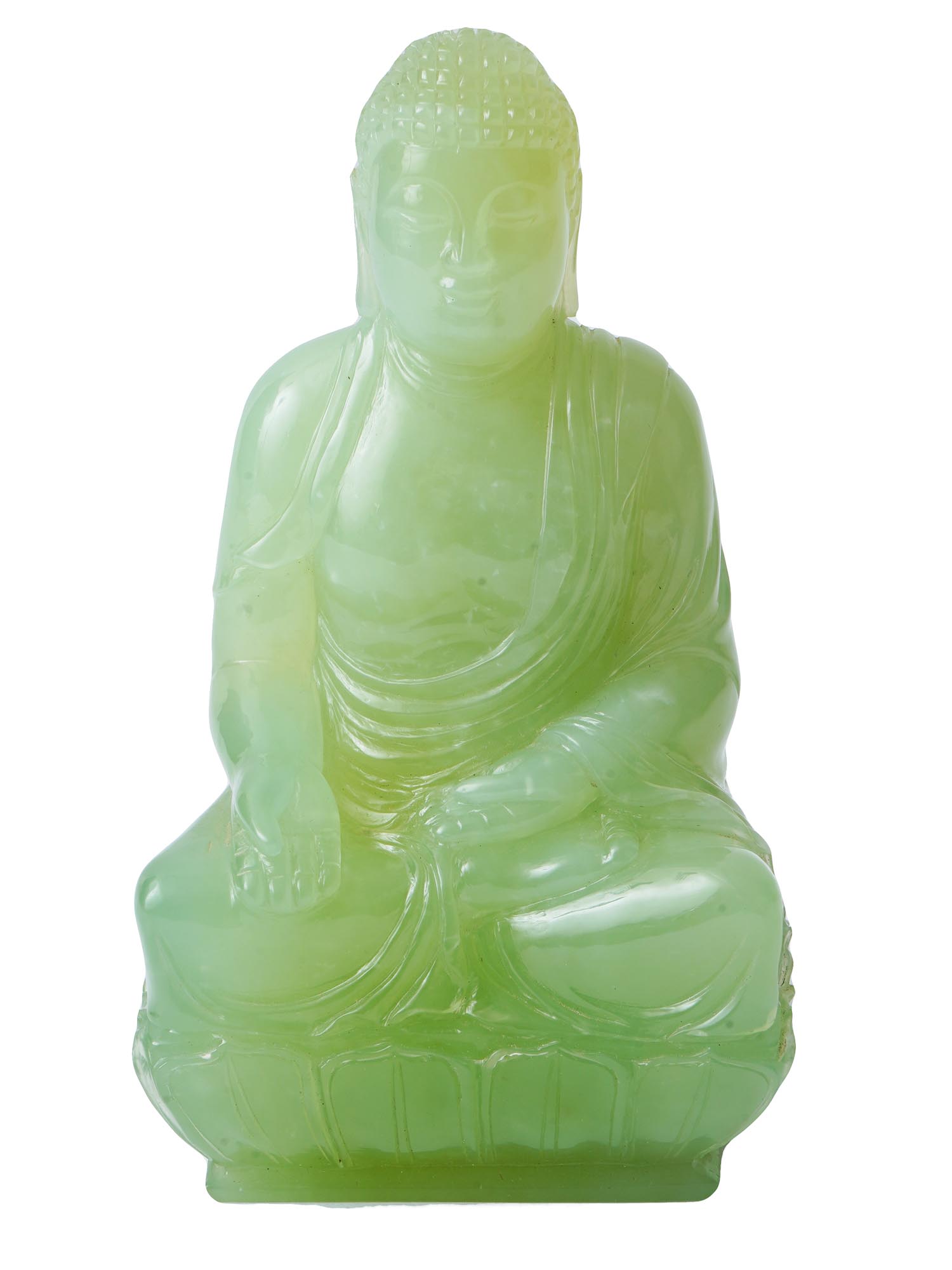 CHINESE HAND CARVED PURE GREEN JADE STATUE OF BUDDHA PIC-1