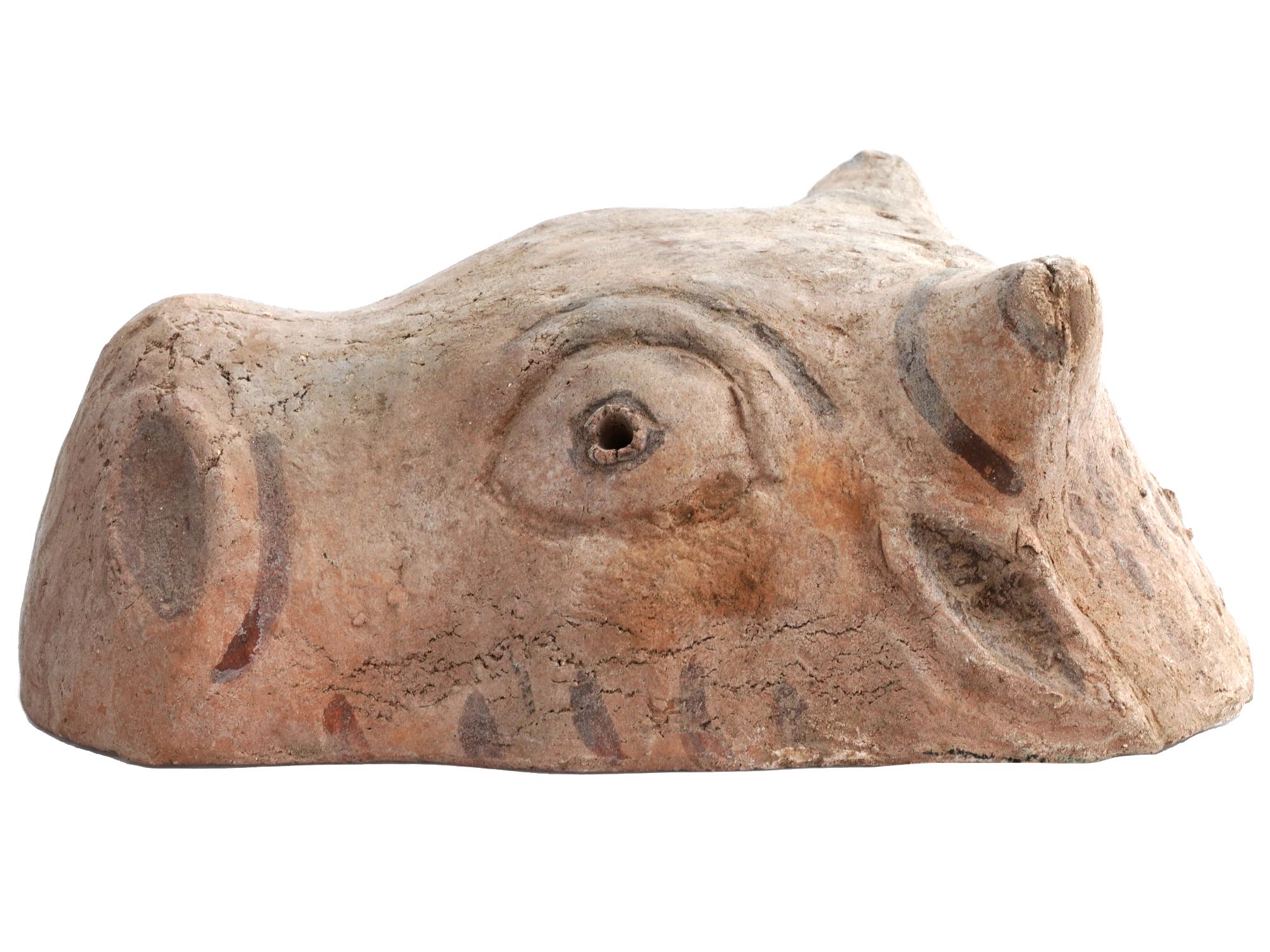 ANCIENT ROMAN TERRACOTTA HAND PAINTED BULL HEAD MASK PIC-3
