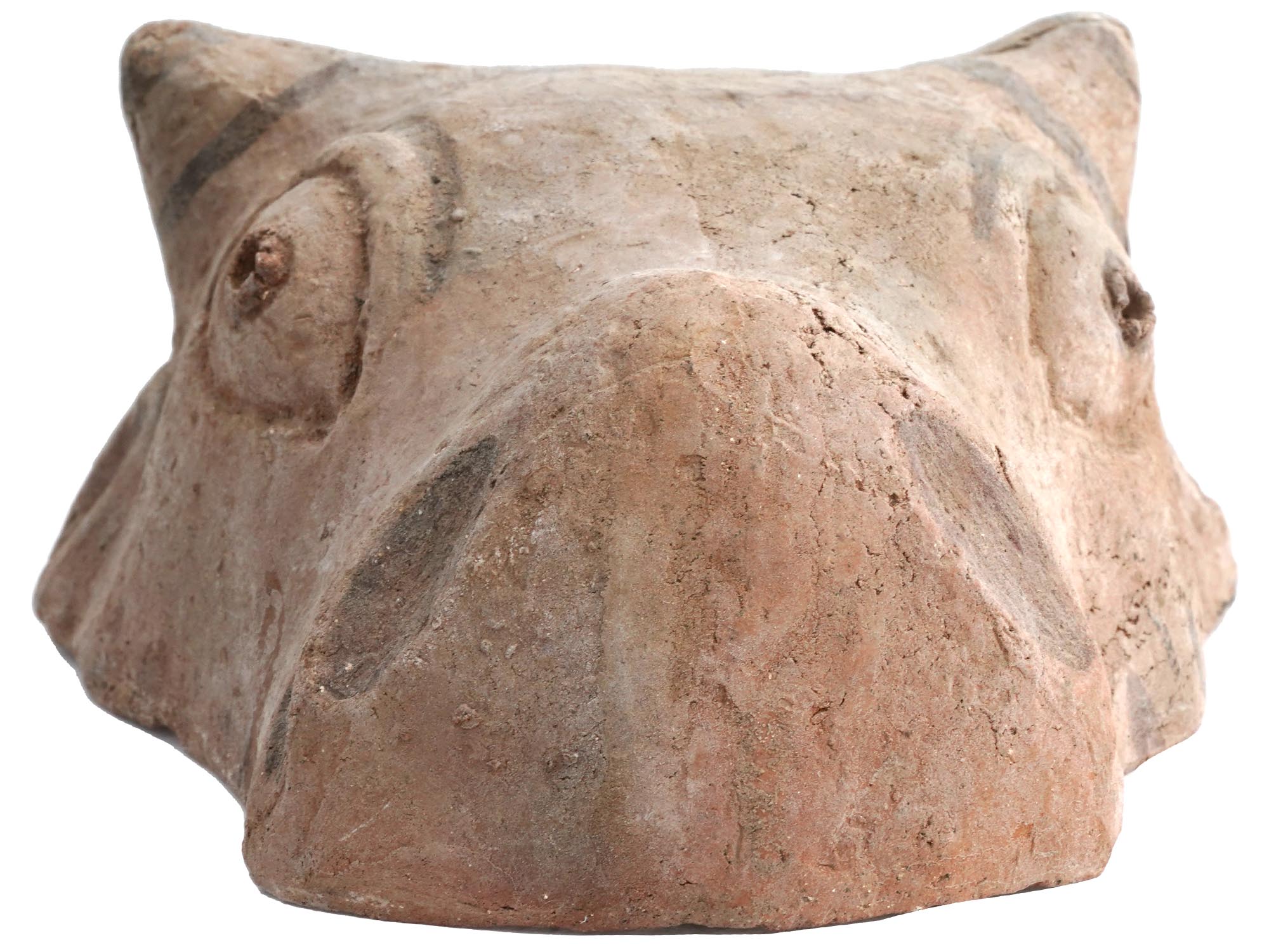 ANCIENT ROMAN TERRACOTTA HAND PAINTED BULL HEAD MASK PIC-2