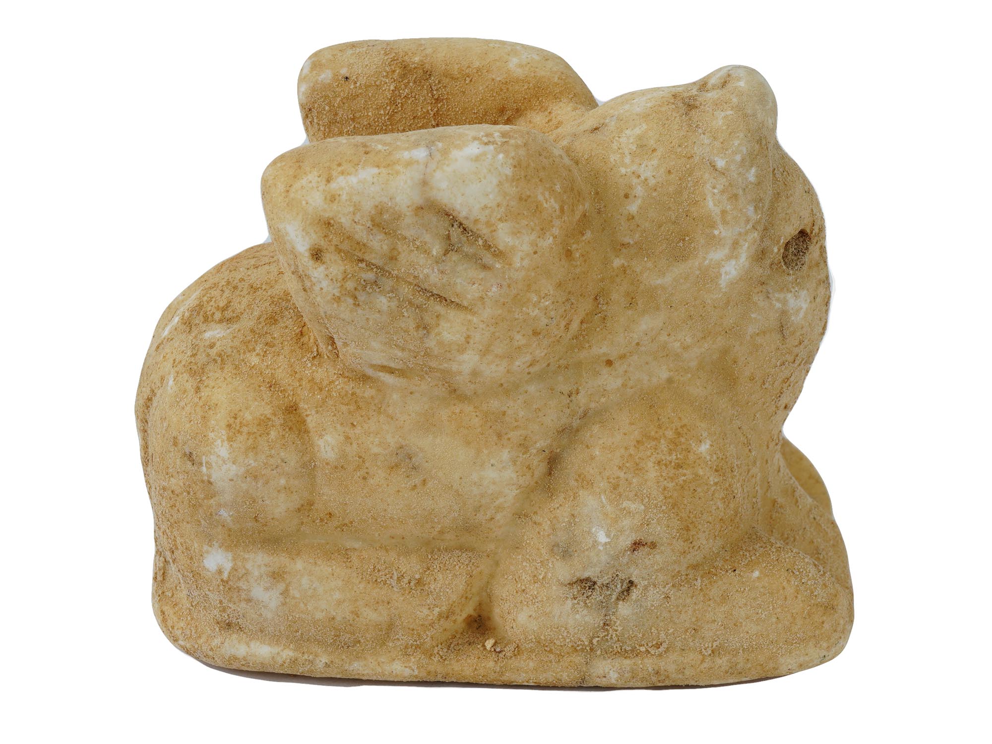 ANCIENT CARVED MARBLE SPHINX FIGURE WITH MYTHICAL FACE PIC-4