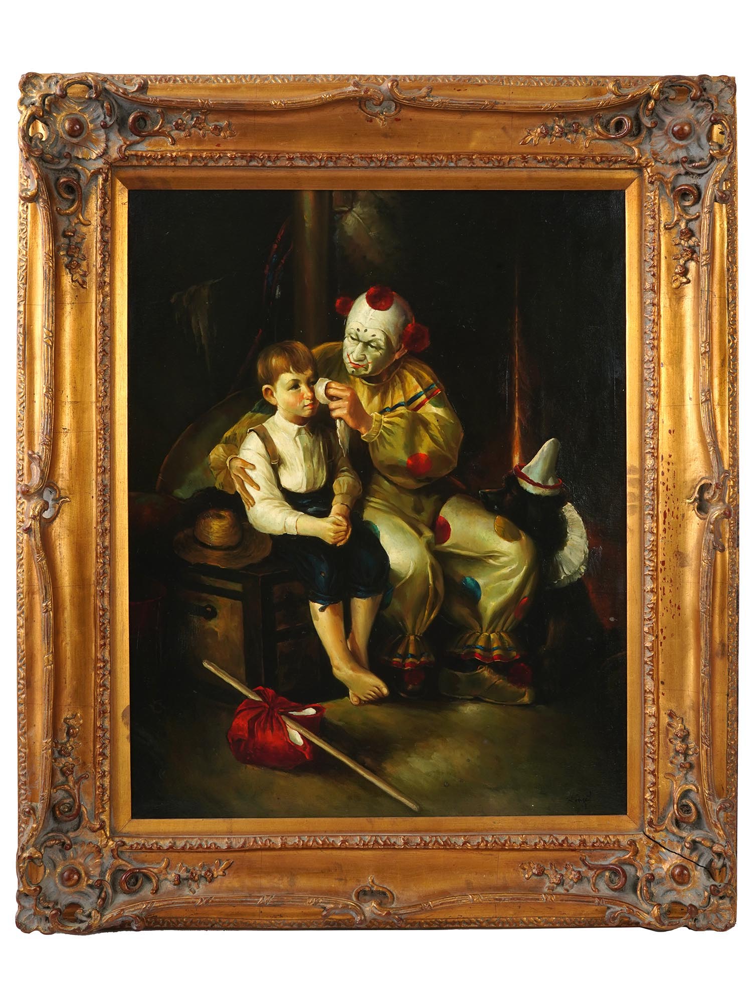 OIL PAINTING CLOWN AND BOY AFTER NORMAN ROCKWELL PIC-0