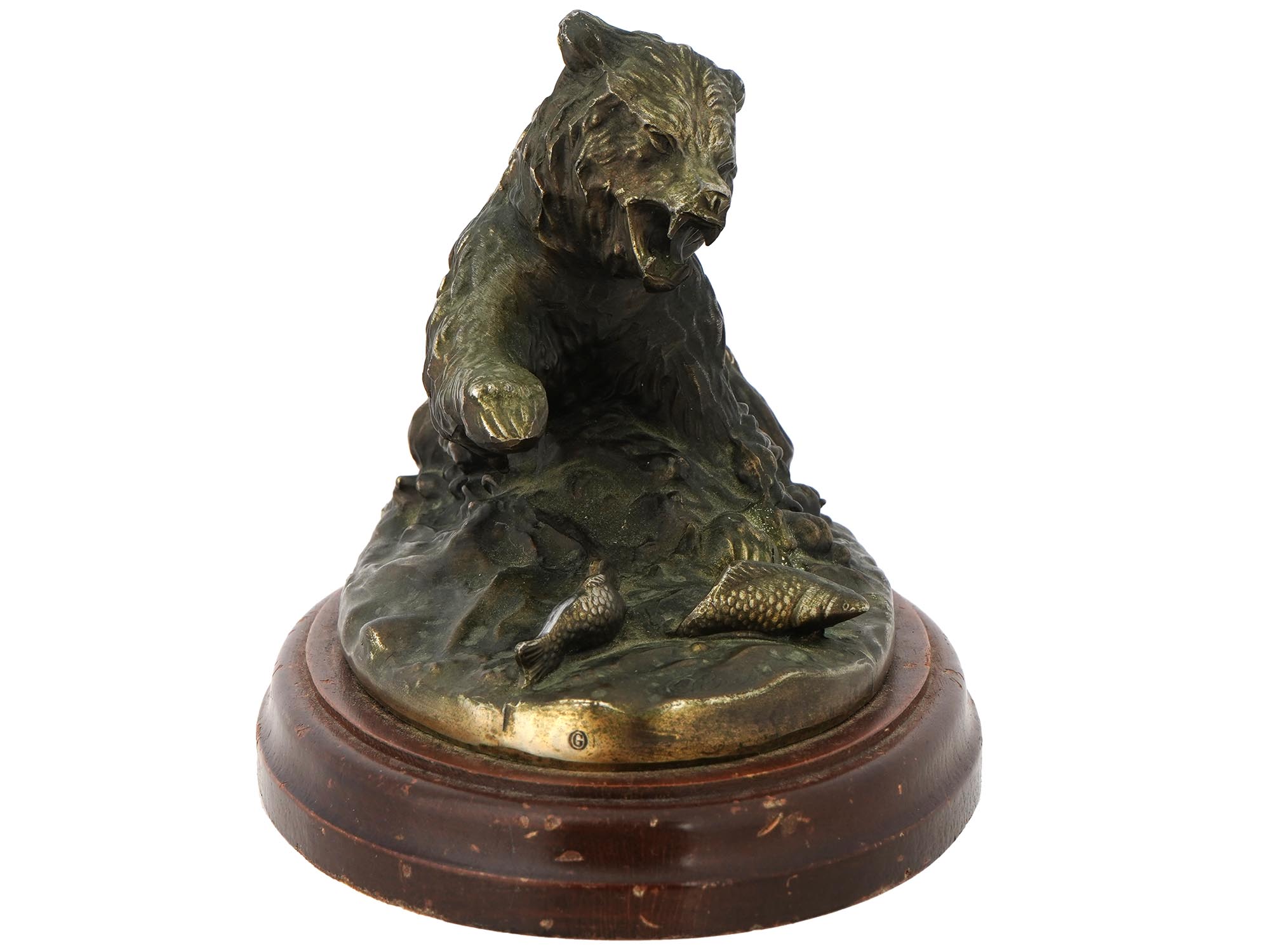 BEAR AND FISH BRONZE SCULPTURE AFTER TERRELL O BRIEN PIC-2