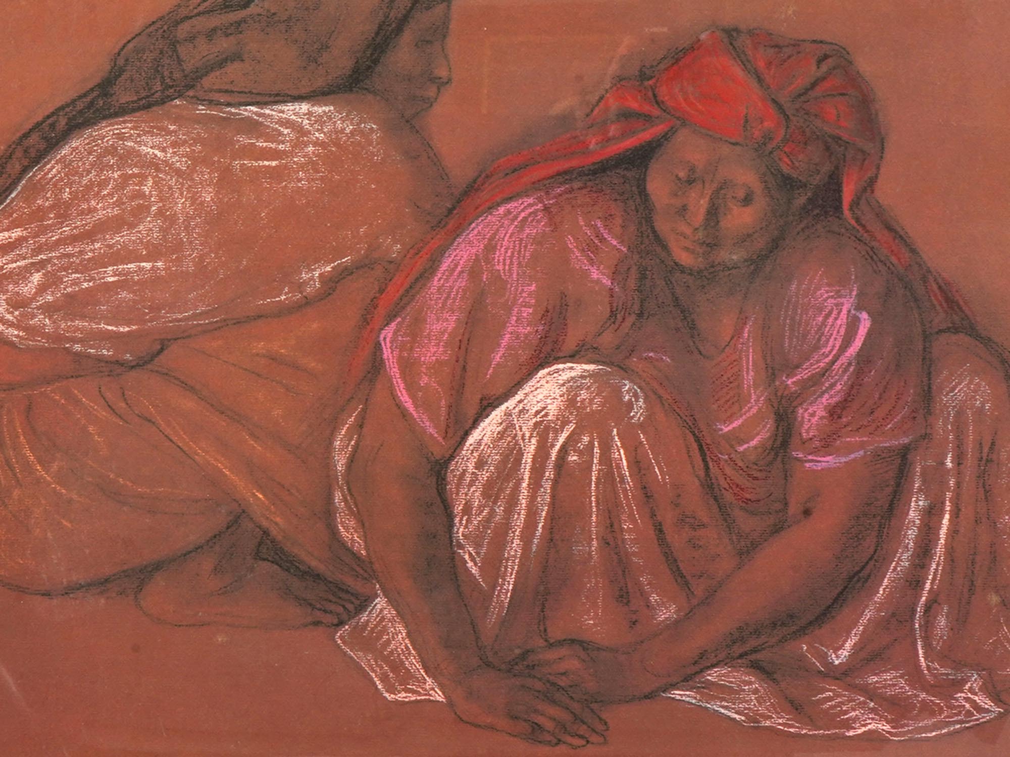 ATTR TO FRANCISCO ZUNIGA MEXICAN WOMEN PASTEL PAINTING PIC-1