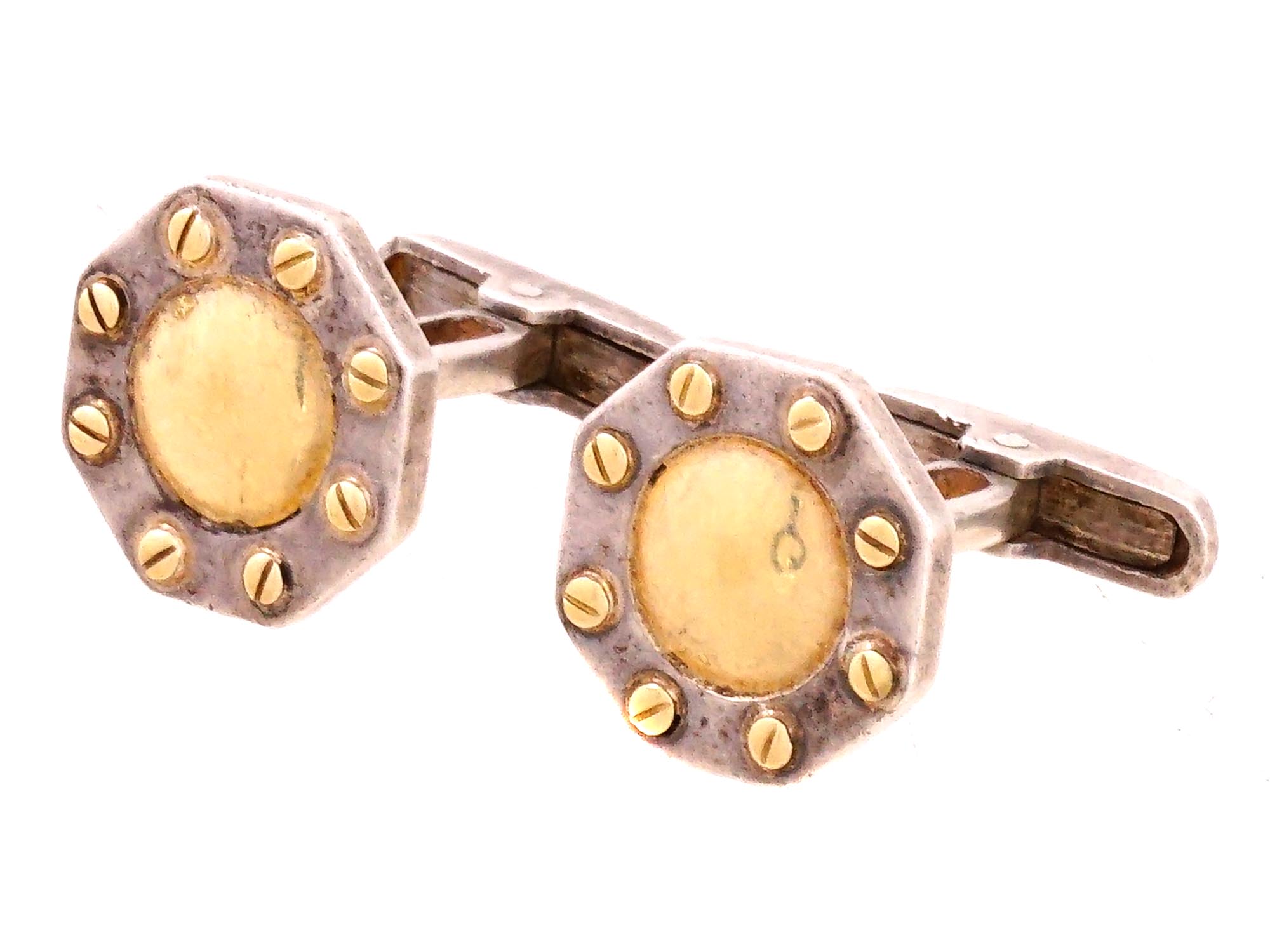 CARTIER STERLING SILVER AND 18K GOLD CUFFLINKS PIC-1