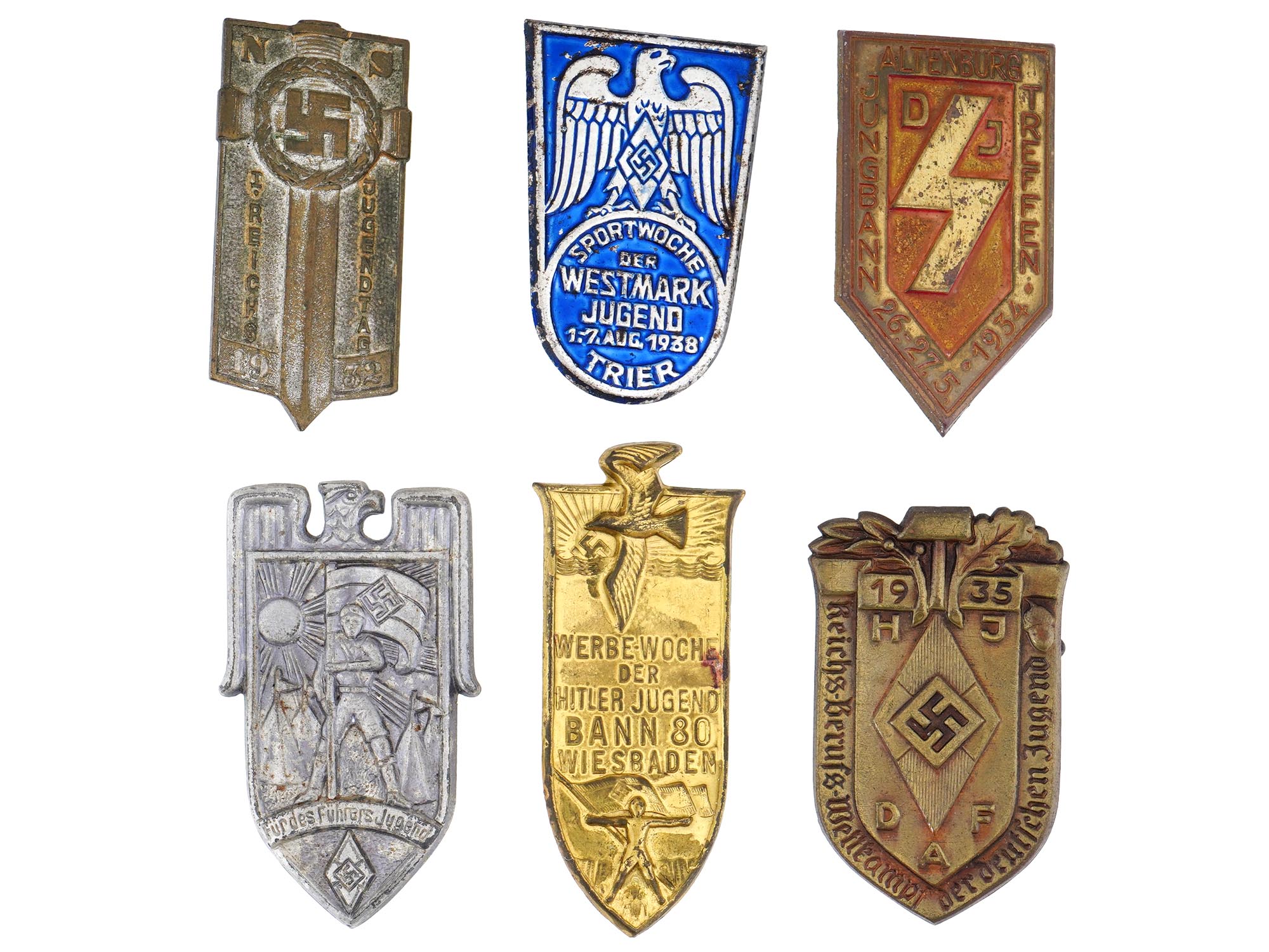 SIX PRE WWII NAZI GERMAN HITLER JUGEND BADGES PIC-0