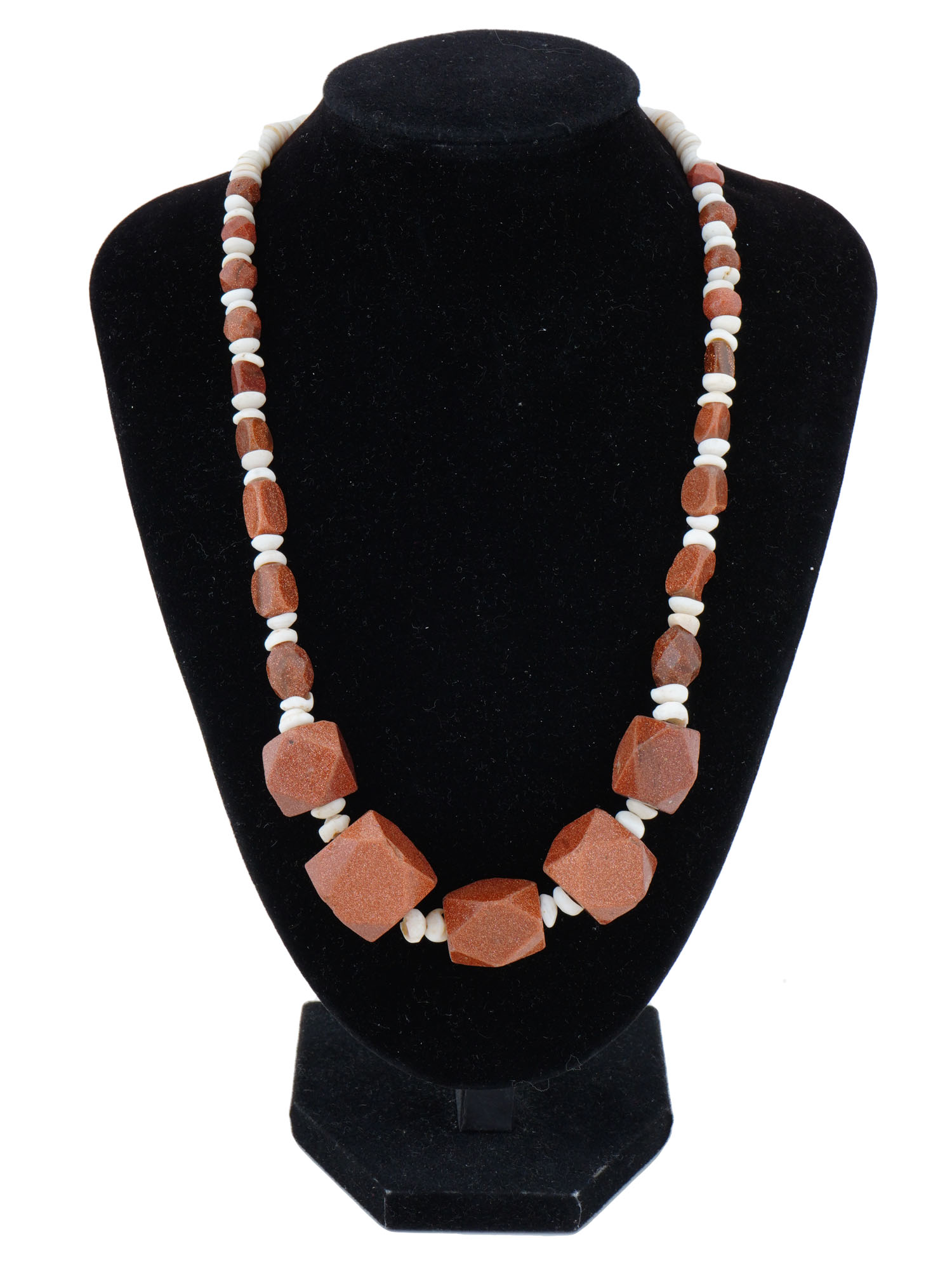 ANTIQUE RED AVENTURINE AND SHELL BEADED NECKLACE PIC-0