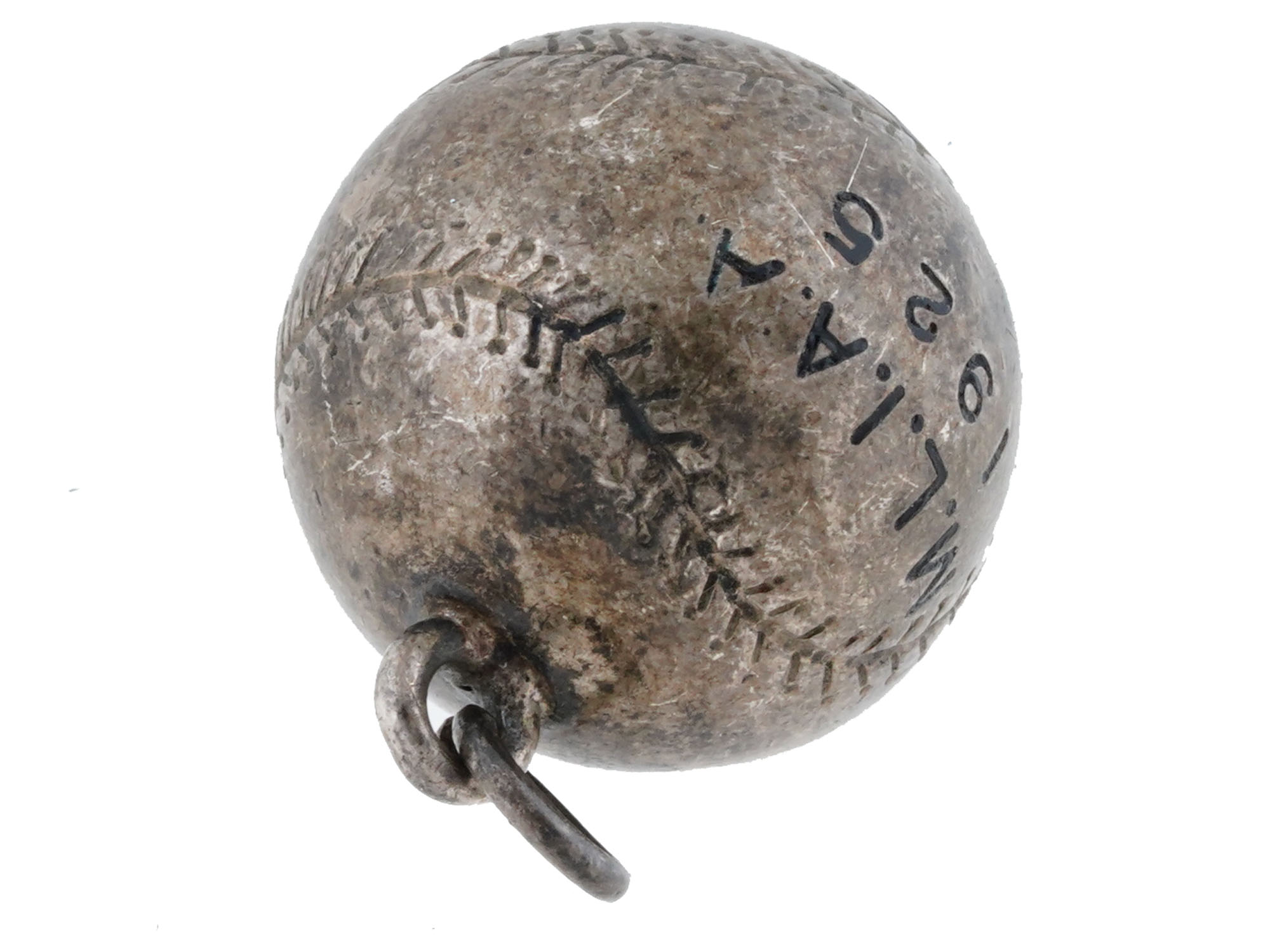 ANTIQUE AMERICAN STERLING SILVER BASEBALL PENDANT PIC-2