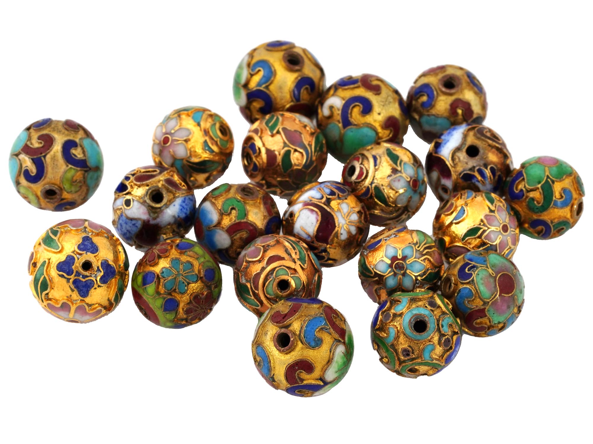 COLLECTION OF CHINESE FLORAL CLOISONNE ENAMEL BEADS PIC-0