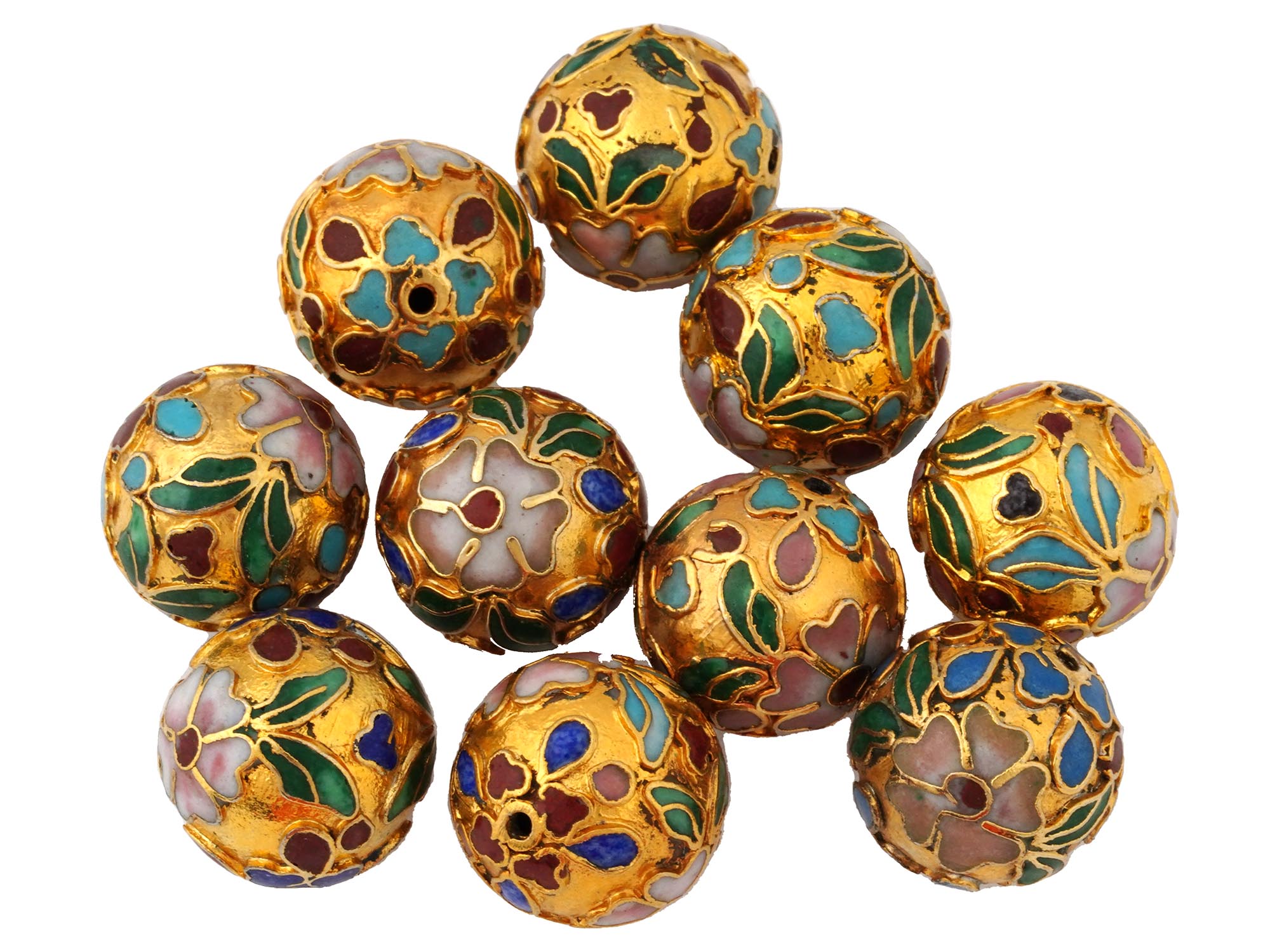 COLLECTION OF CHINESE FLORAL CLOISONNE ENAMEL BEADS PIC-0