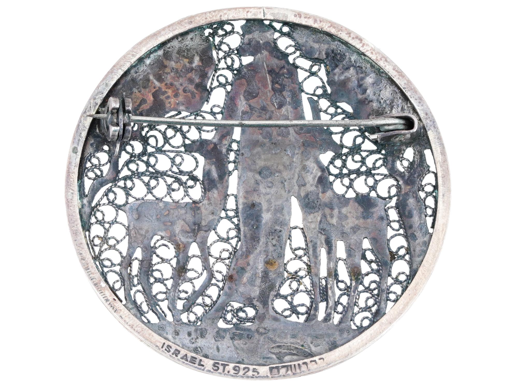 JUDAICA ISRAELI STERLING SILVER FILIGREE BROOCH PIC-1