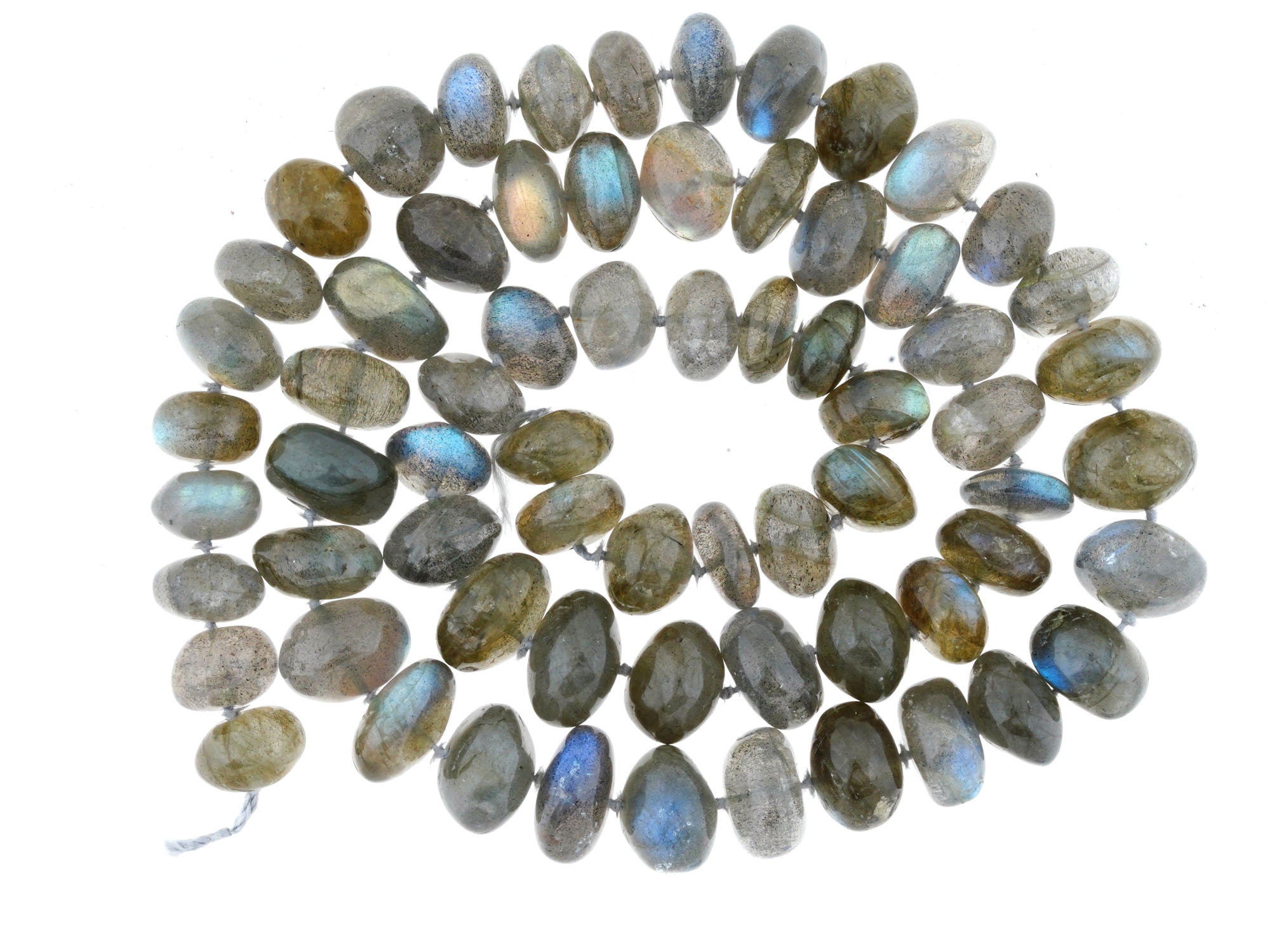 COLLECTION OF ROUND DRILLED LABRADORITE BEADS ON ROPE PIC-0