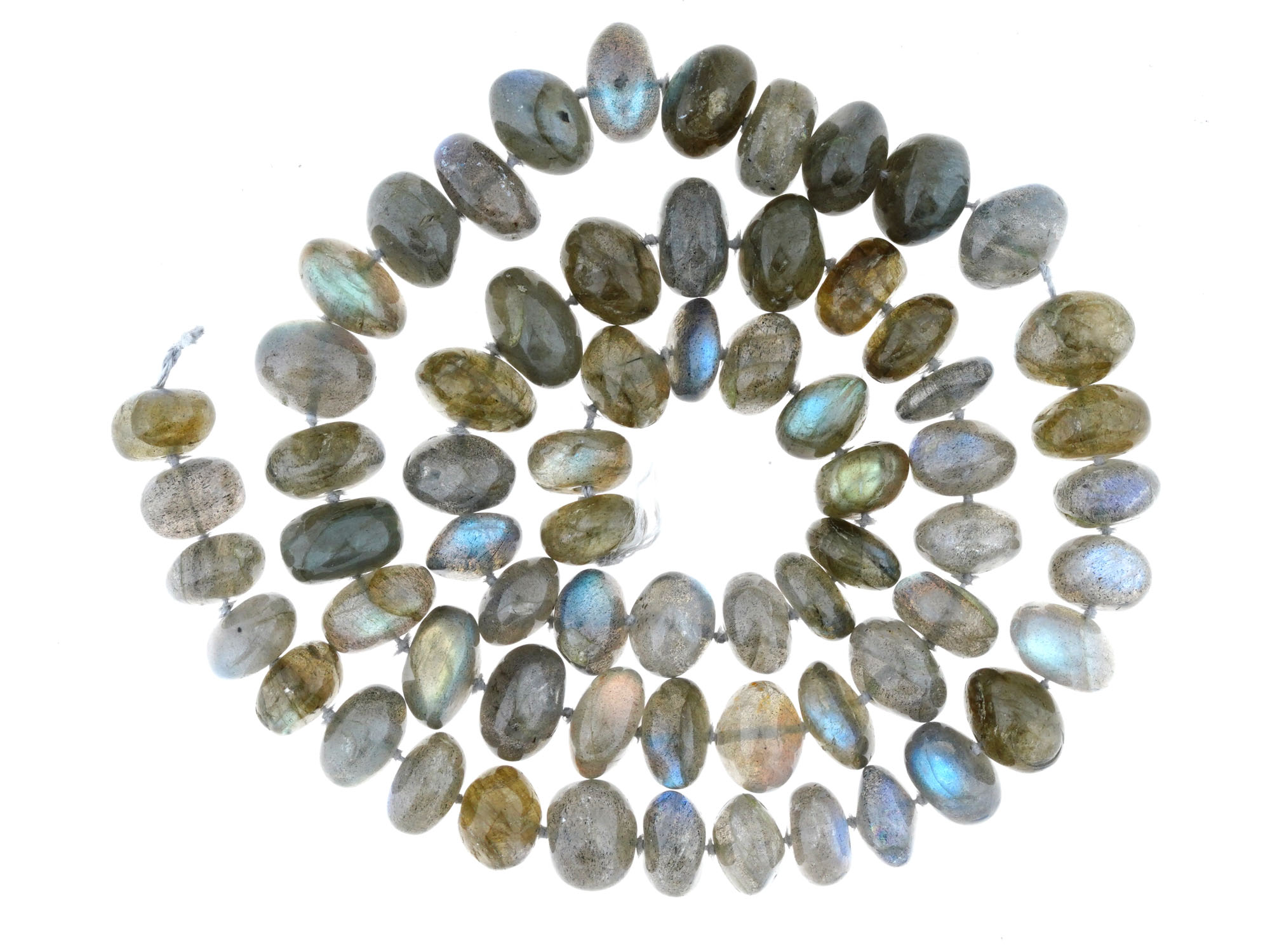 COLLECTION OF ROUND DRILLED LABRADORITE BEADS ON ROPE PIC-1