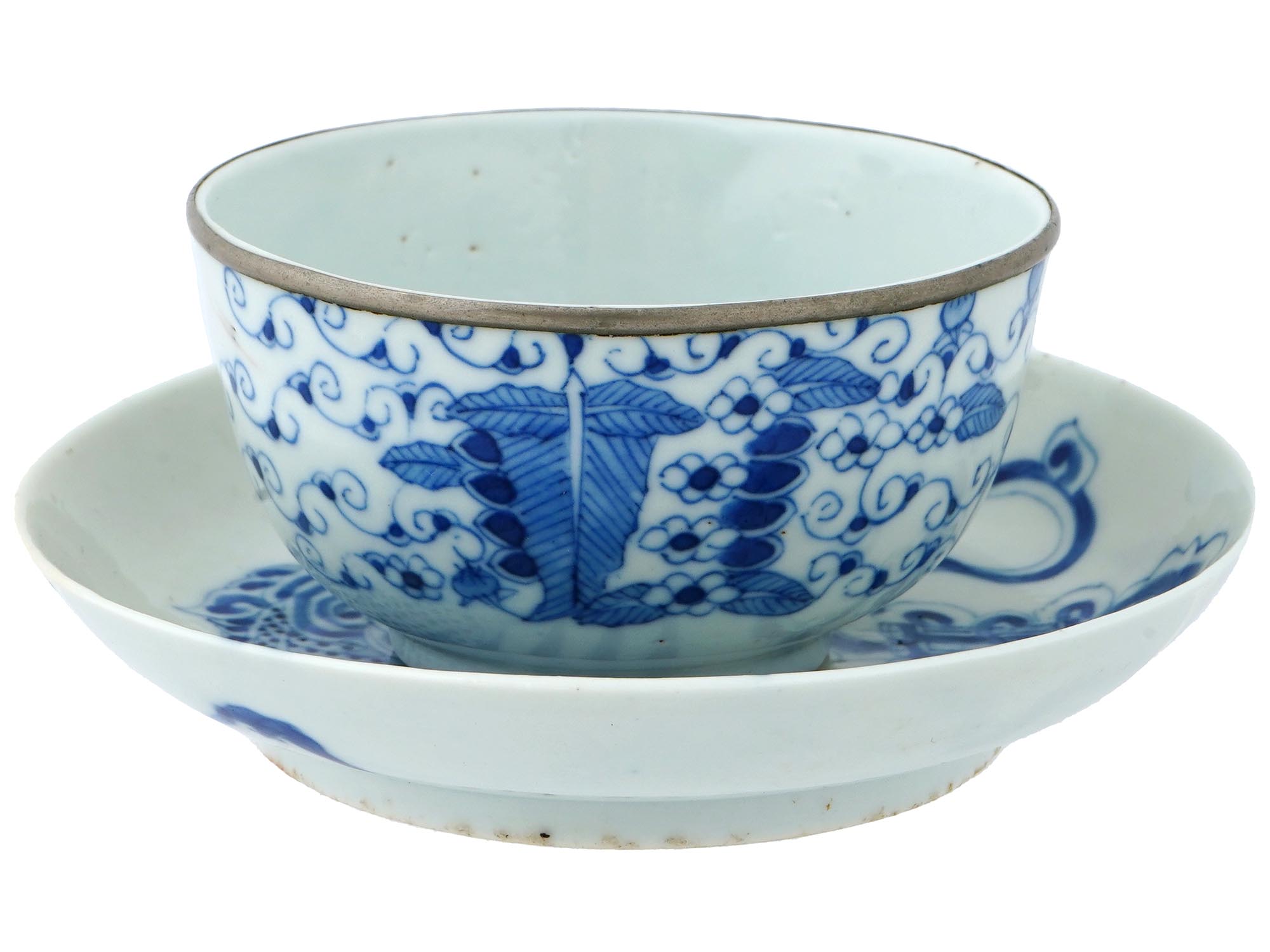 ANTIQUE CHINESE BLUE WHITE VIETNAMESE EXPORT CUP SAUCER PIC-0