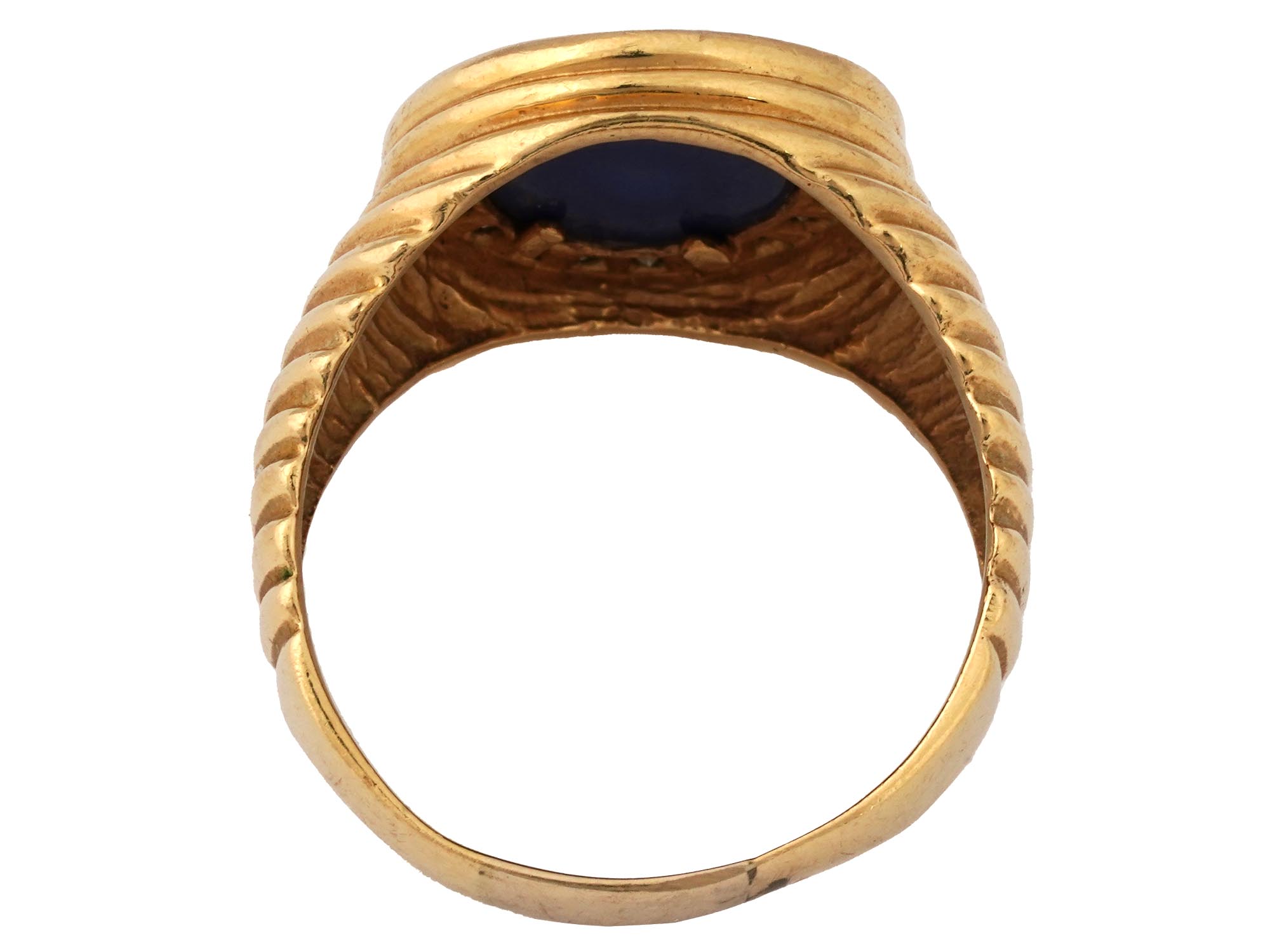 VINTAGE MENS 14K GOLD SAPPHIRE DIAMOND SIGNET RING PIC-5