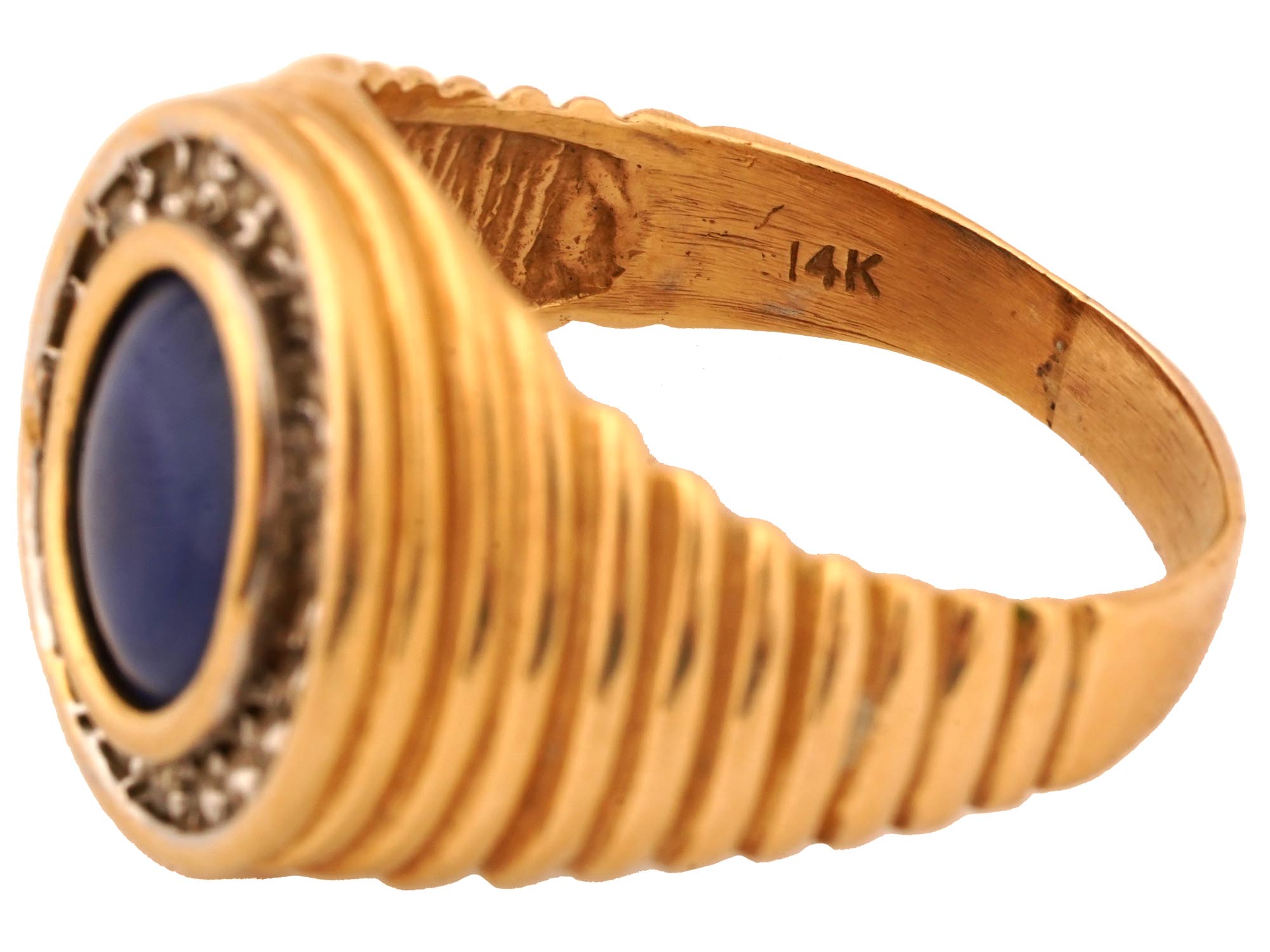 VINTAGE MENS 14K GOLD SAPPHIRE DIAMOND SIGNET RING PIC-6