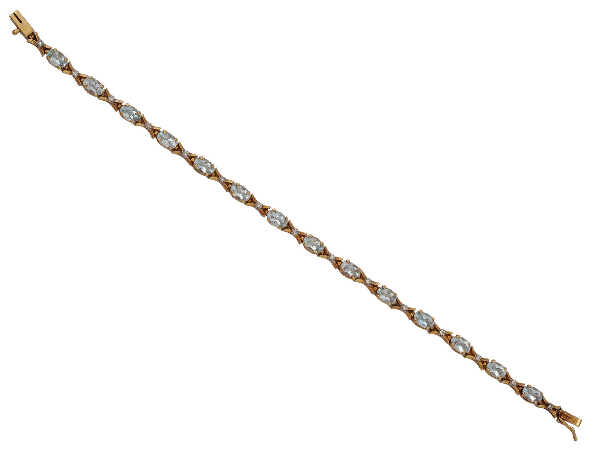 VINTAGE 14K GOLD AQUAMARINE DIAMOND TENNIS BRACELET PIC-0