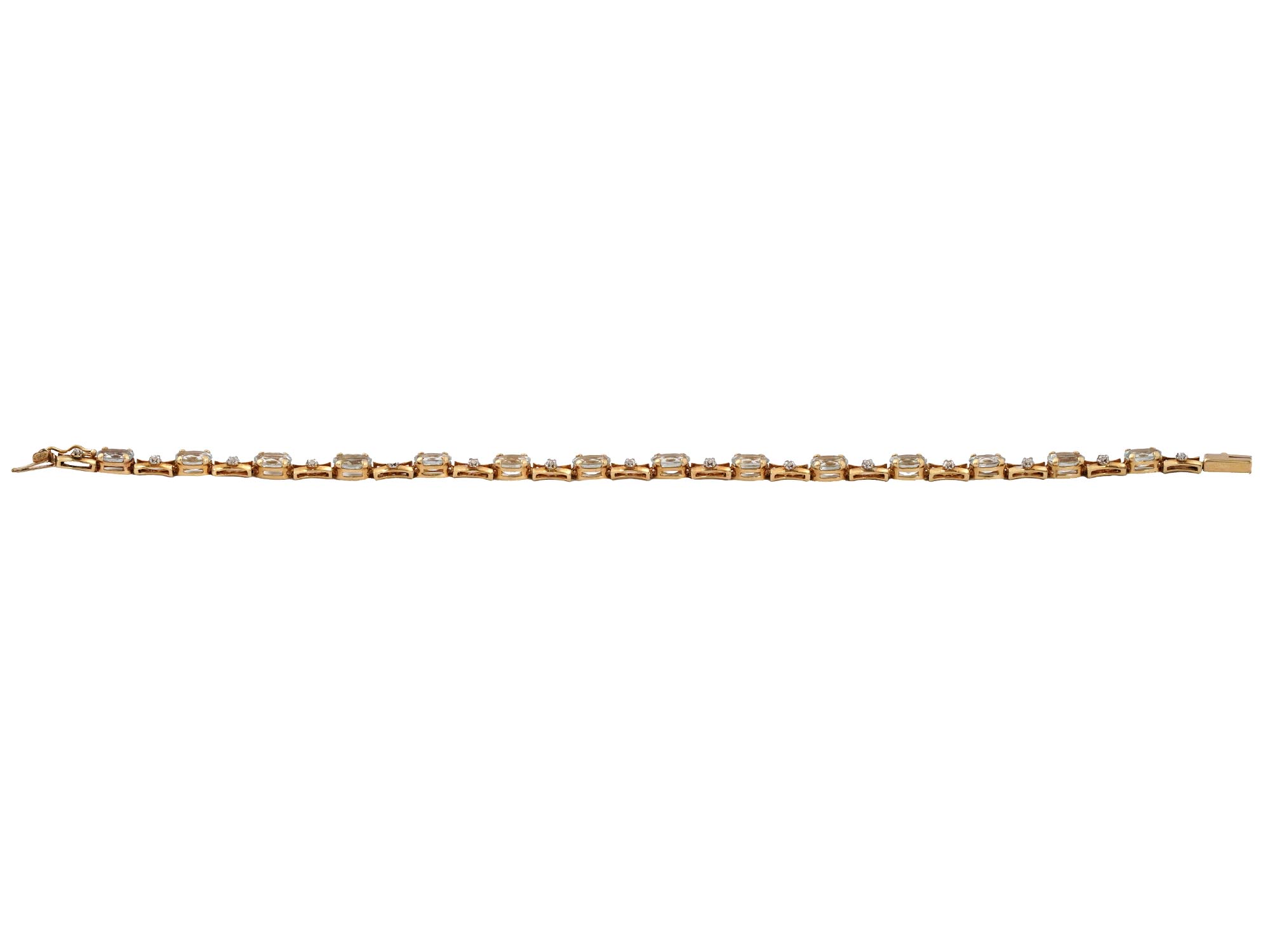 VINTAGE 14K GOLD AQUAMARINE DIAMOND TENNIS BRACELET PIC-3