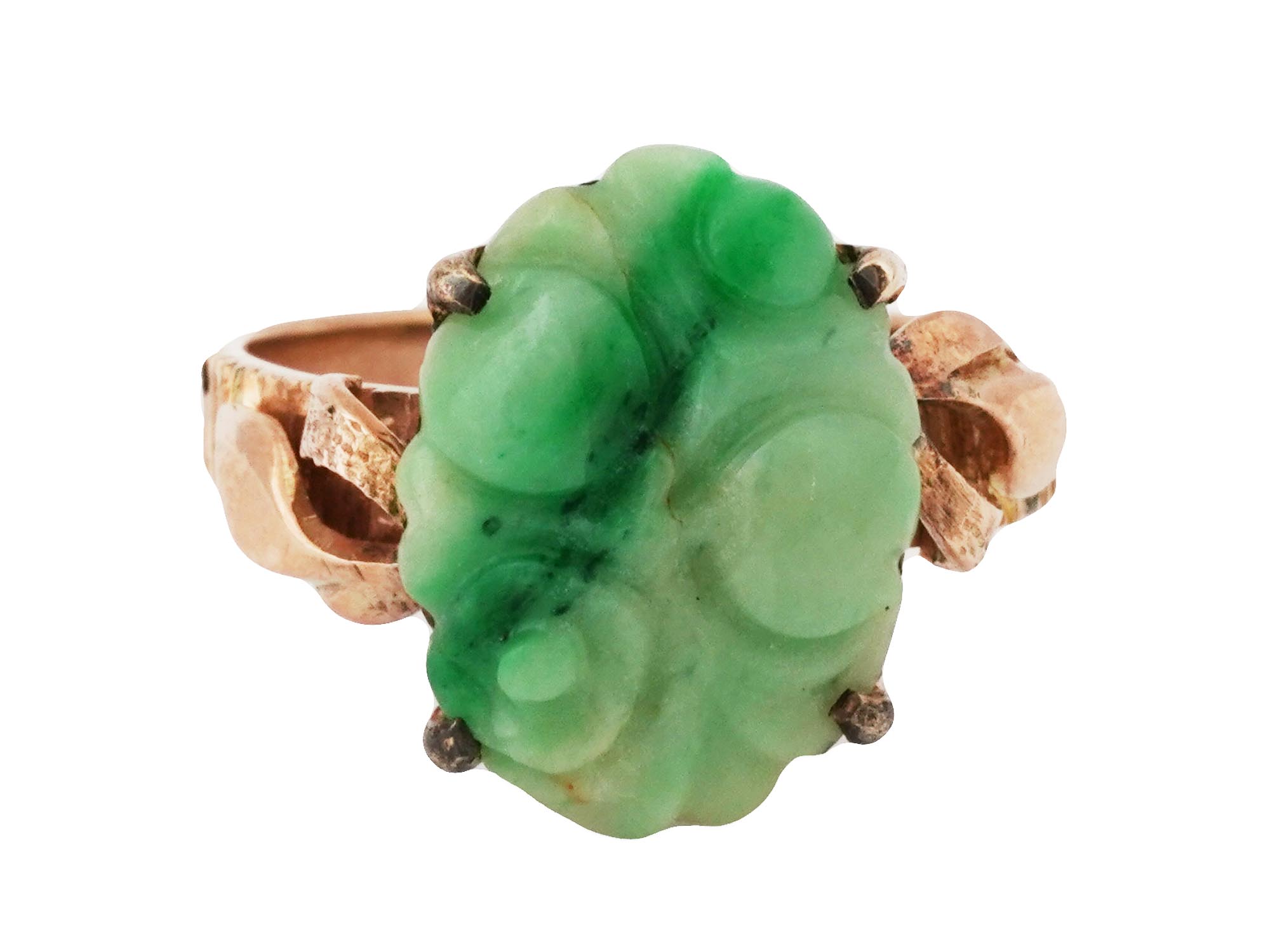 VINTAGE 14K YELLOW GOLD AND CARVED JADE RING PIC-1