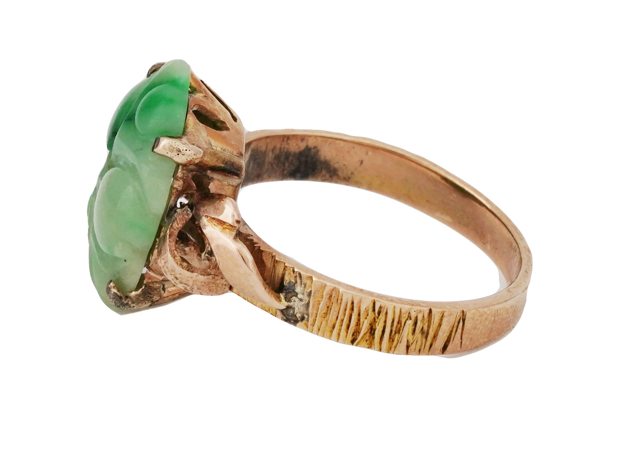VINTAGE 14K YELLOW GOLD AND CARVED JADE RING PIC-2