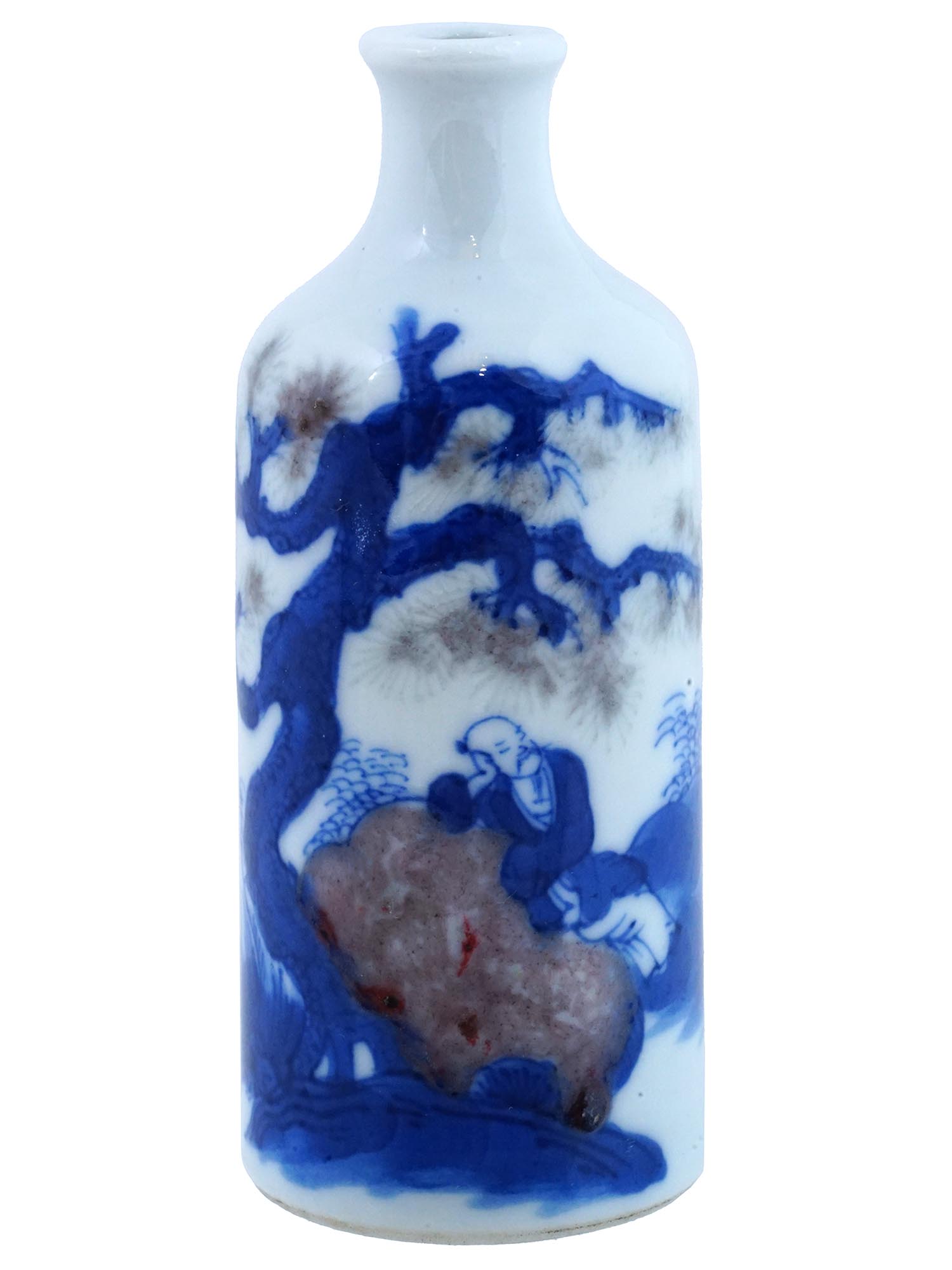 ANTIQUE CHINESE BLUE AND WHITE PORCELAIN SNUFF BOTTLE PIC-4