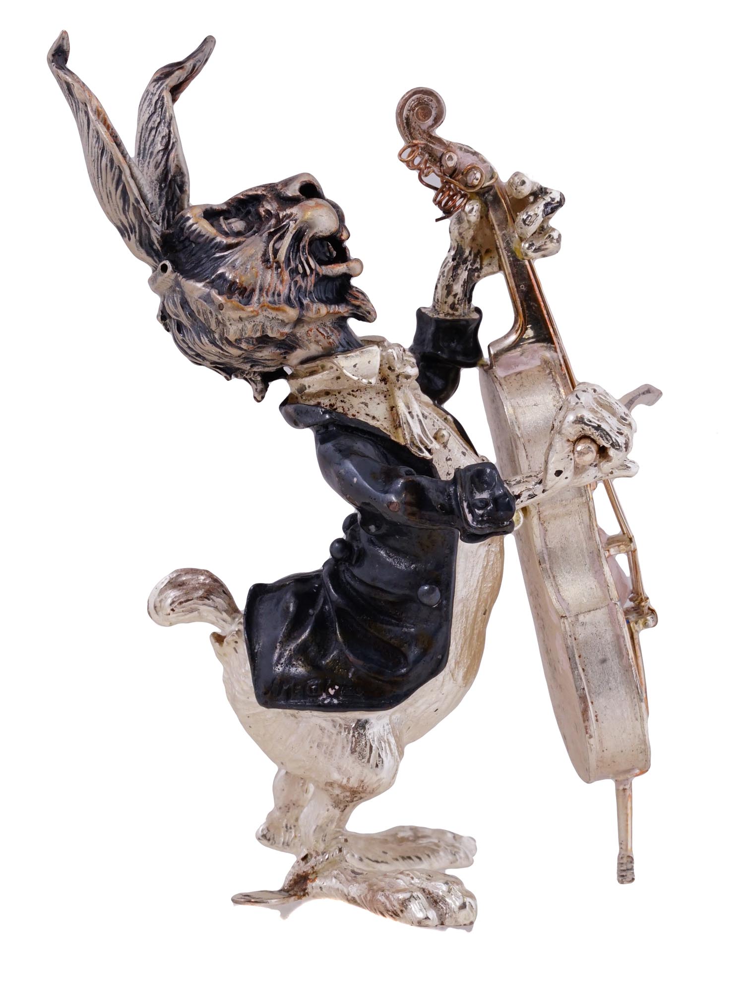 SPANISH ART DECO SILVER RABBIT CELLO PLAYER FIGURE PIC-4